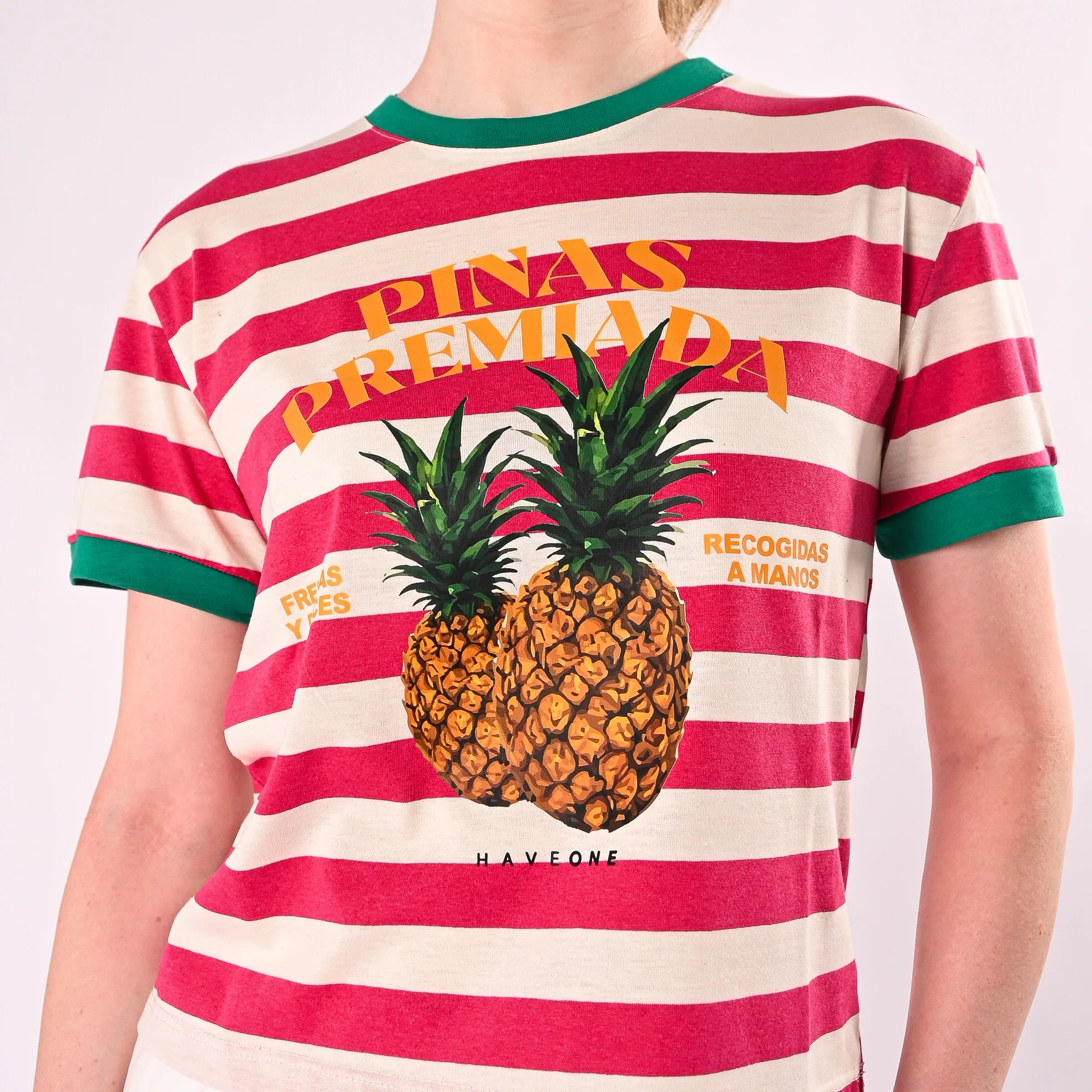 HAVEONE - T-SHIRT A RIGHE PINAS ART. TSH-Q249/LFB -  LATTE/FUXIA/BANDIERA - Image 4