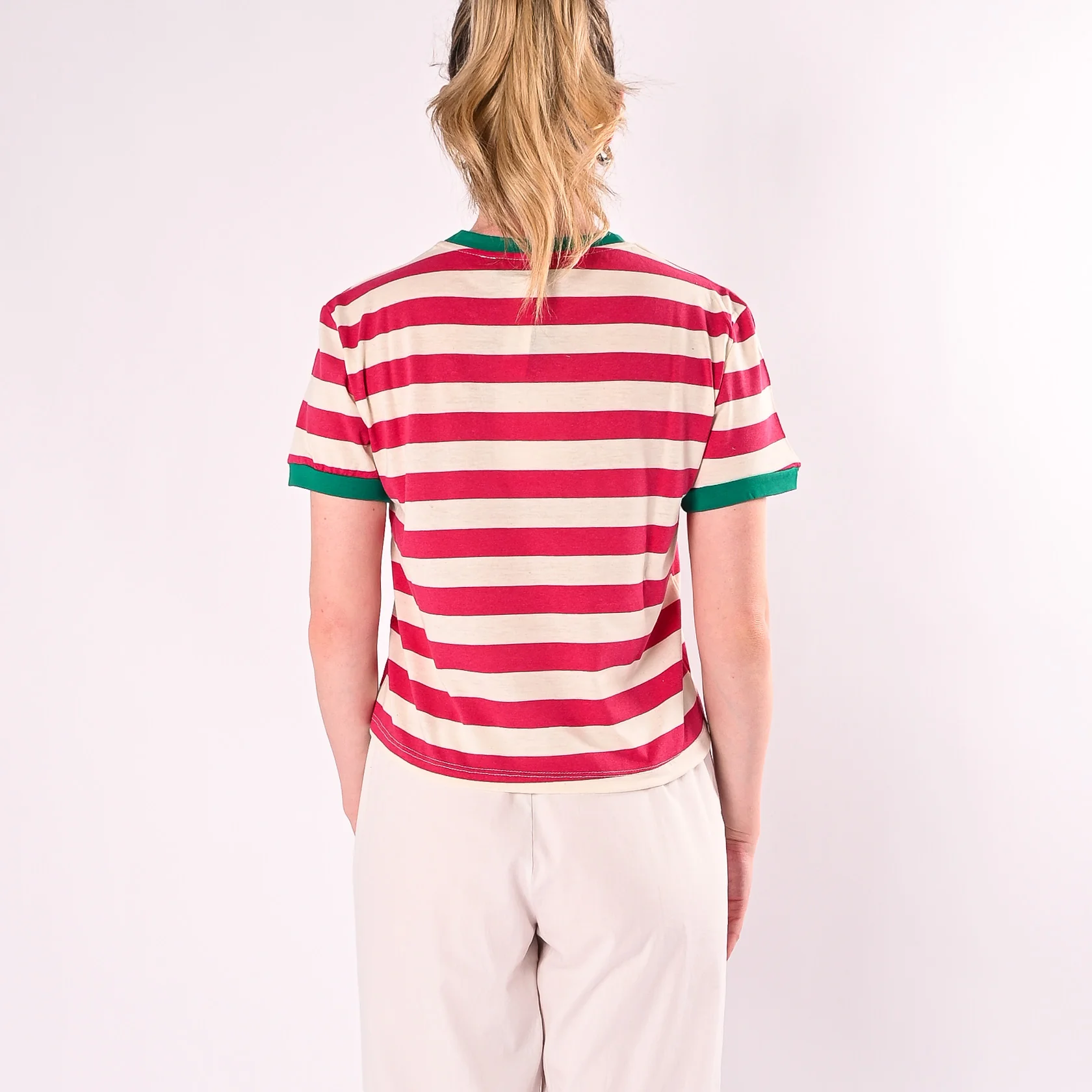HAVEONE - T-SHIRT A RIGHE PINAS ART. TSH-Q249/LFB -  LATTE/FUXIA/BANDIERA - Image 5