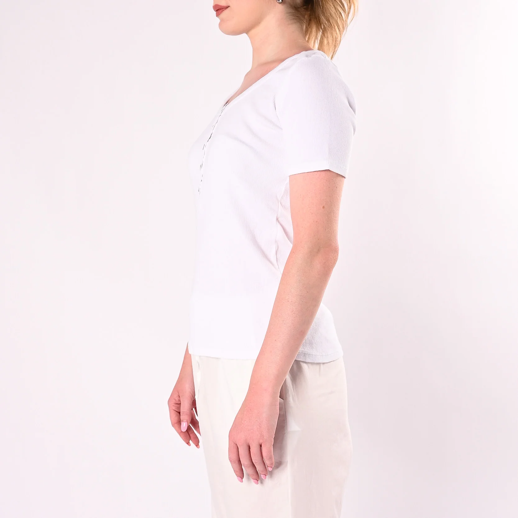HAVEONE - T-SHIRT SERAFINO A COSTINE MANICA CORTA ART. MJS-Q166/B - BIANCO - Image 3