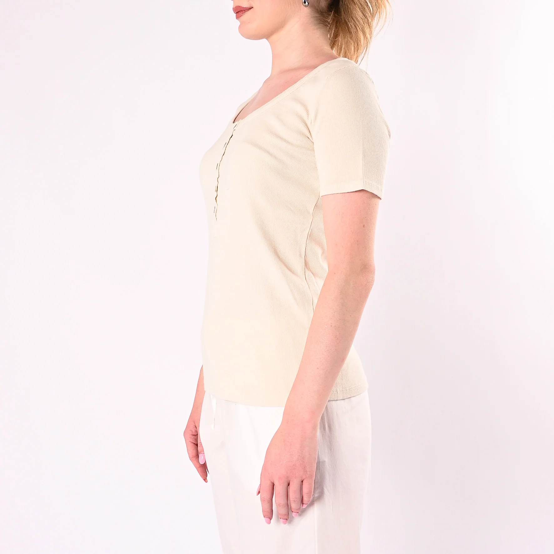 HAVEONE - T-SHIRT SERAFINO A COSTINE MANICA CORTA ART. MJS-Q166/BU - BURRO - Image 2