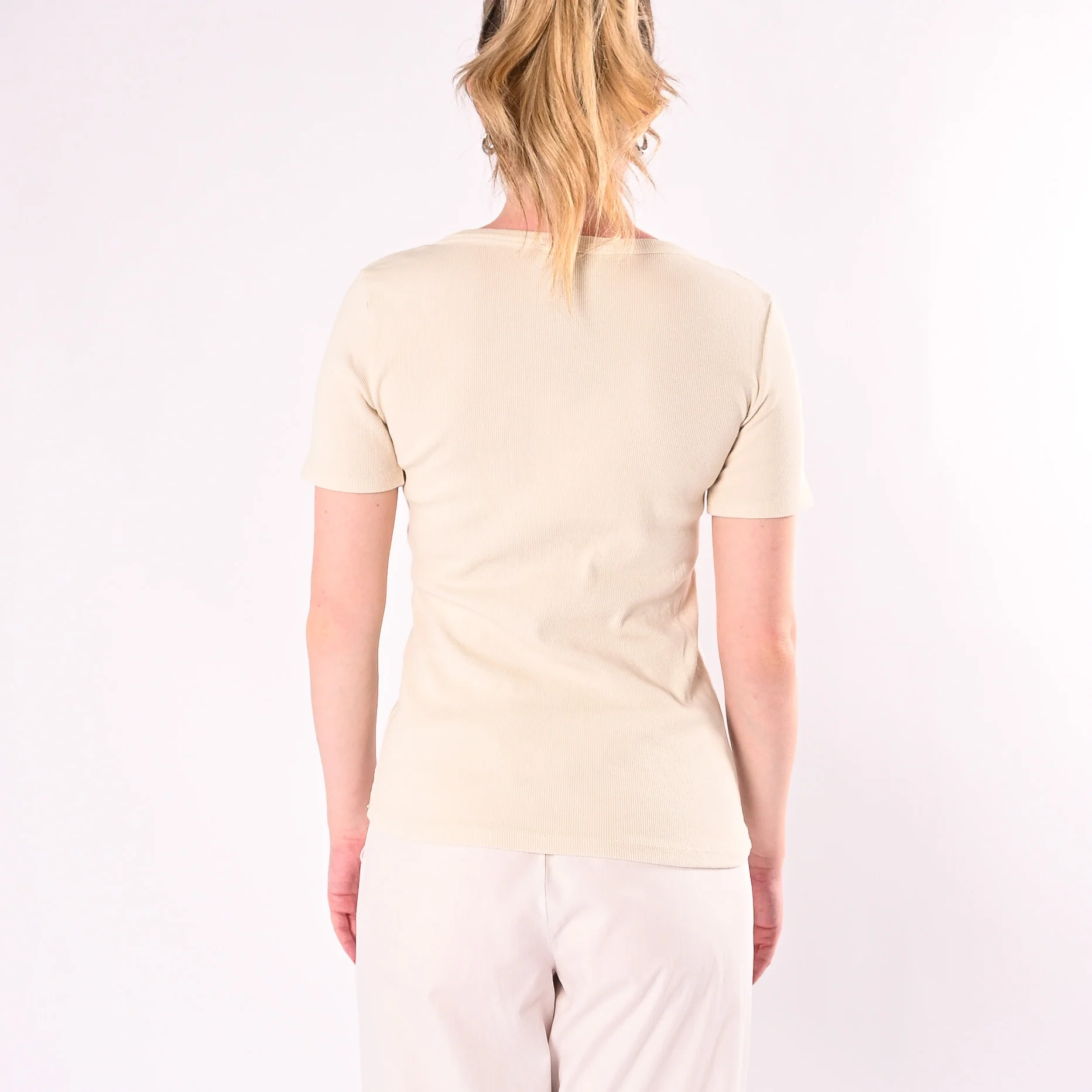 HAVEONE - T-SHIRT SERAFINO A COSTINE MANICA CORTA ART. MJS-Q166/BU - BURRO - Image 3