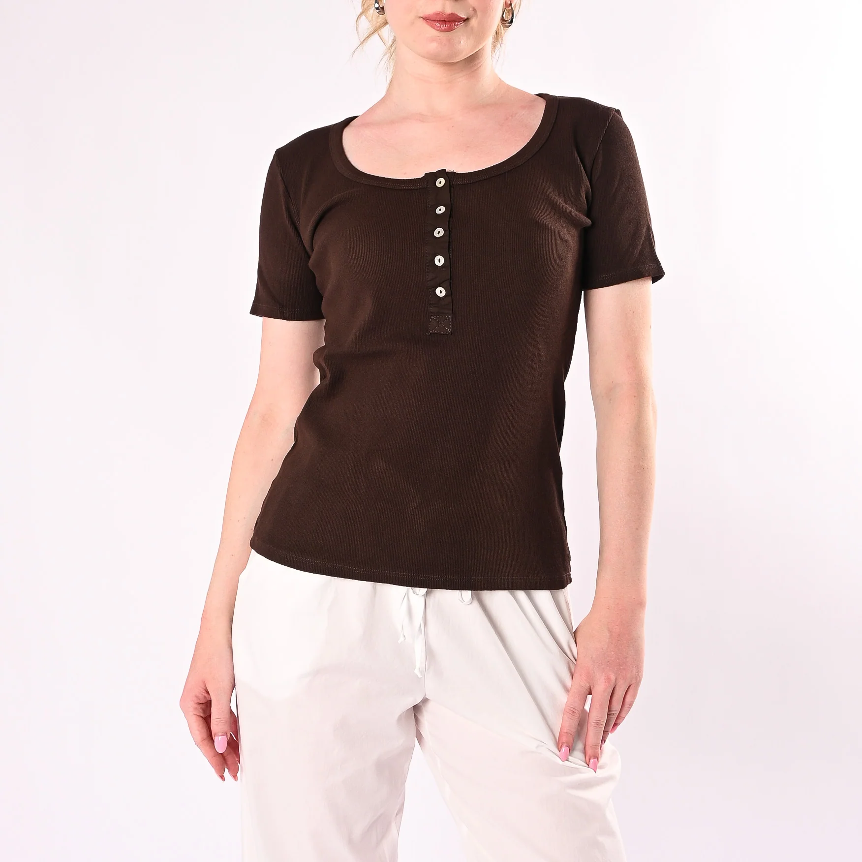 HAVEONE - T-SHIRT SERAFINO A COSTINE MANICA CORTA ART. MJS-Q166/C - CIOCCOLATO