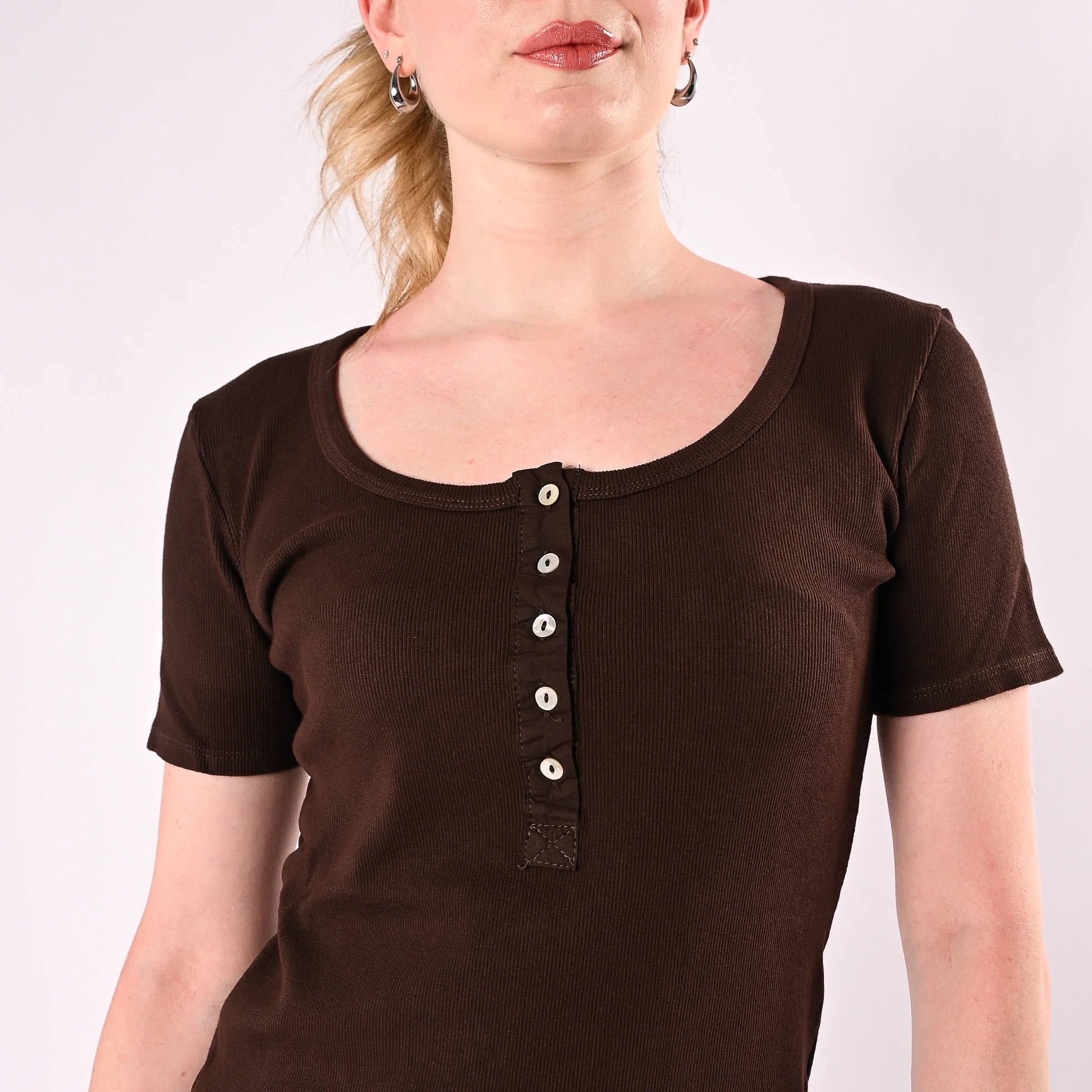HAVEONE - T-SHIRT SERAFINO A COSTINE MANICA CORTA ART. MJS-Q166/C - CIOCCOLATO - Image 5