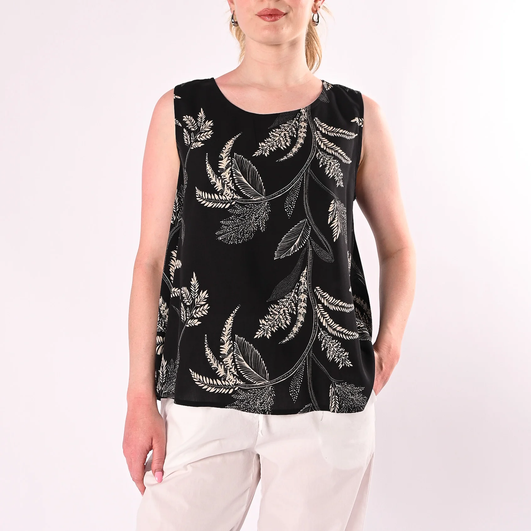 HAVEONE - TOP SMANICATO FANTASIA FLOREALE ART.CIA-Q420/NB - NERO/BURRO