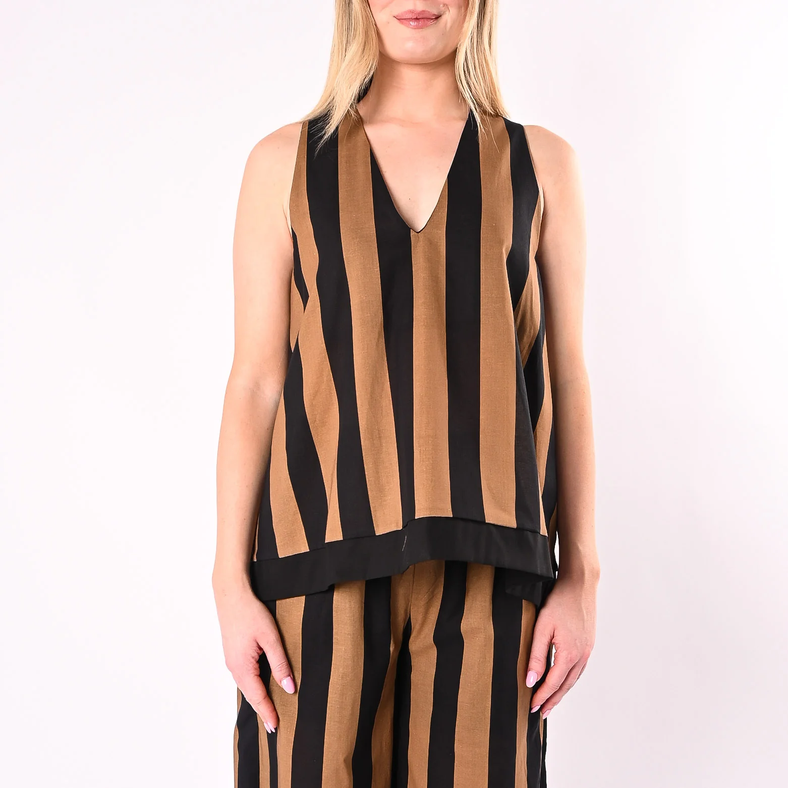 HAVEONE - TOP SVASATO A RIGHE ART.RSV-Q296/NT - NERO/TABACCO - Image 3