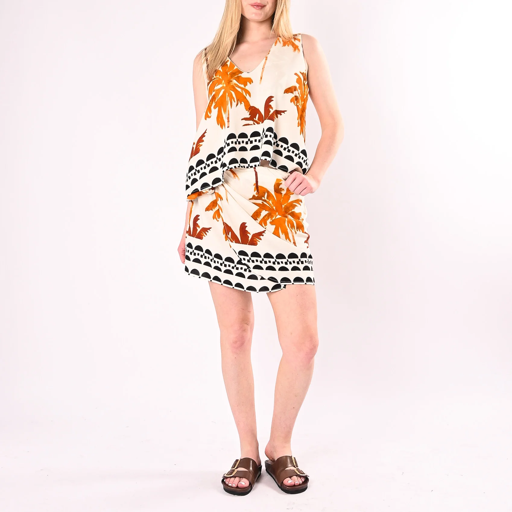 HAVEONE - TOP SVASATO SCOLLO A V STAMPA PALME ART. RMA-Q332/F - FANTASIA