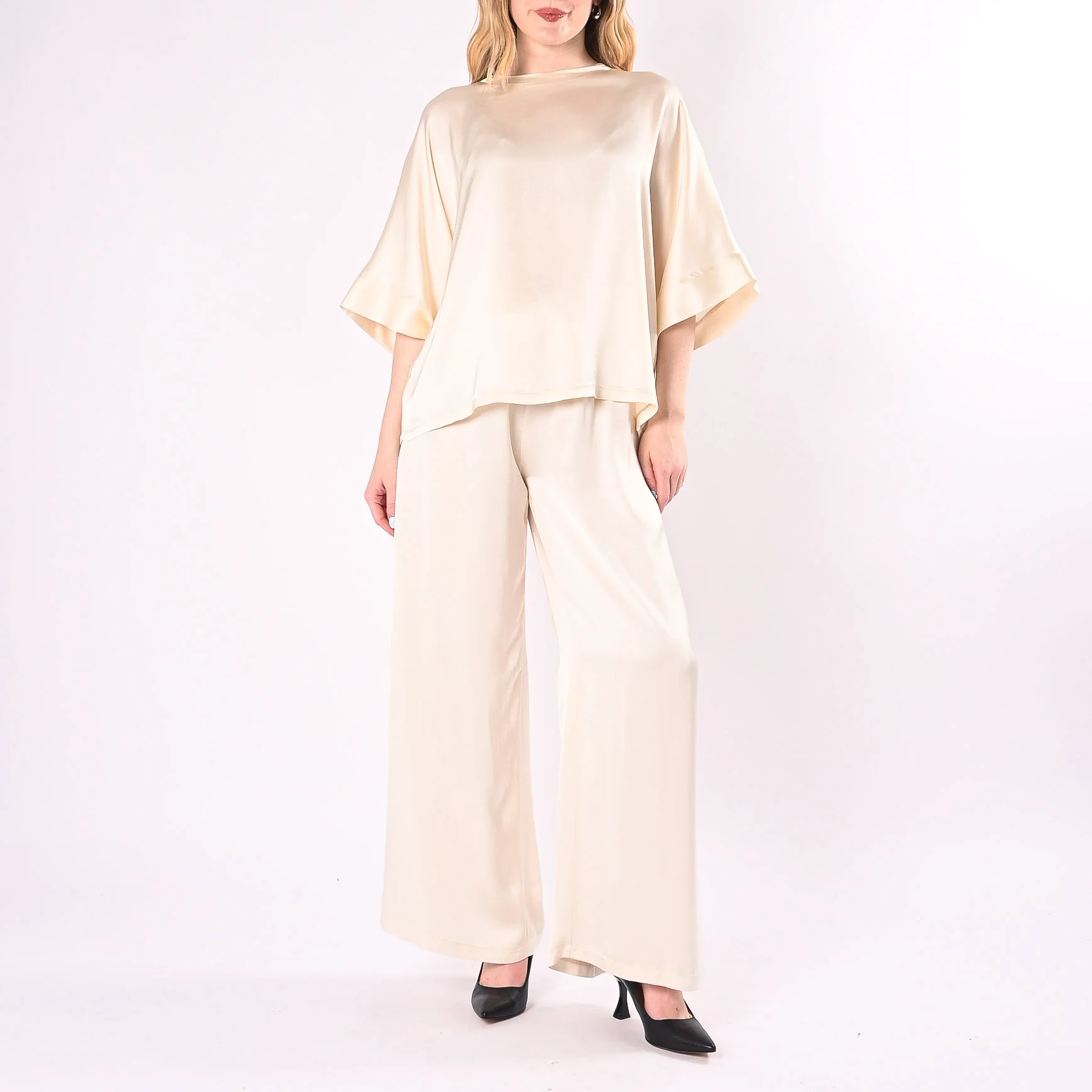 MOTEL - BLUSA OVER IN RASO DI VISCOSA ART.D374B97/BU - BURRO