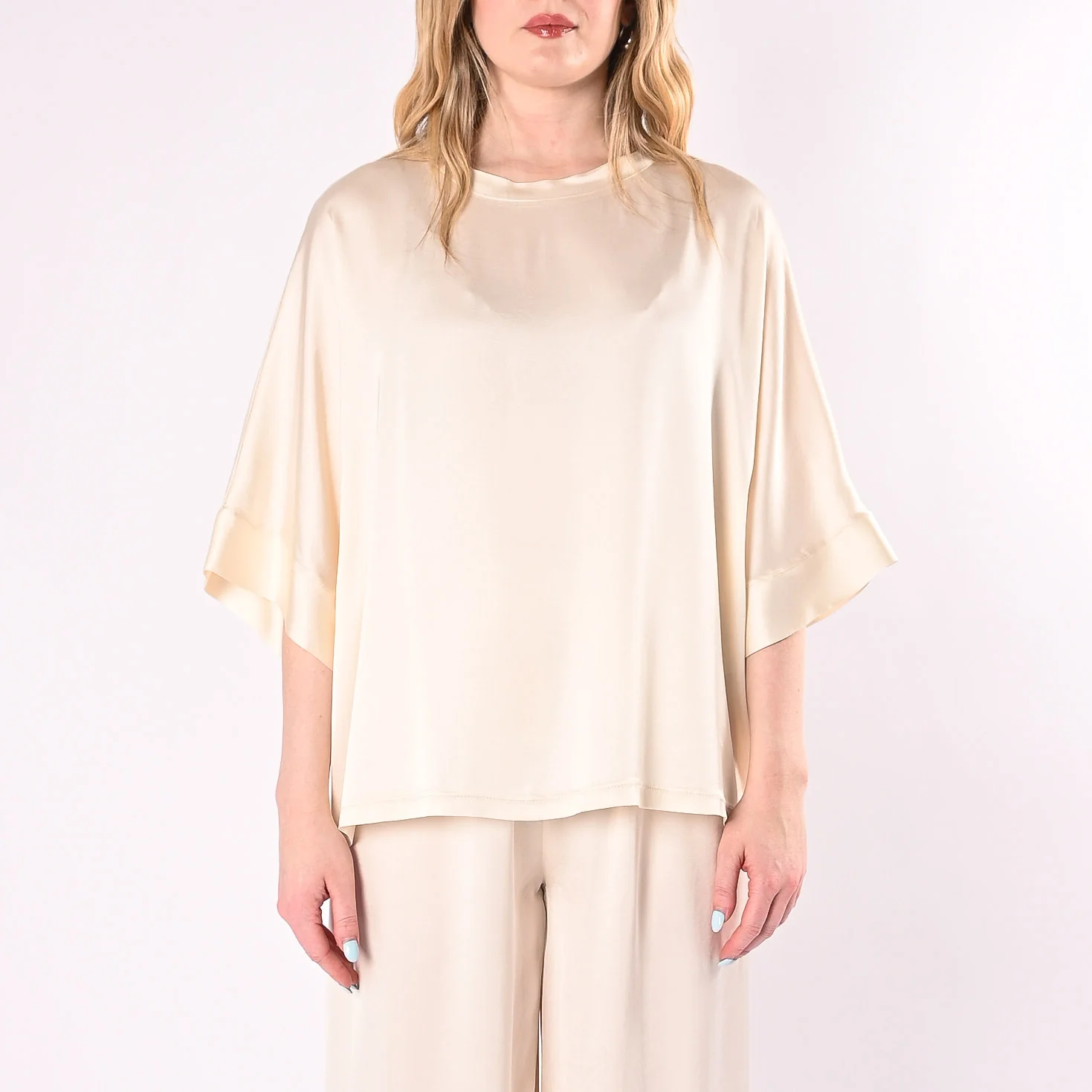 MOTEL - BLUSA OVER IN RASO DI VISCOSA ART.D374B97/BU - BURRO - Image 3