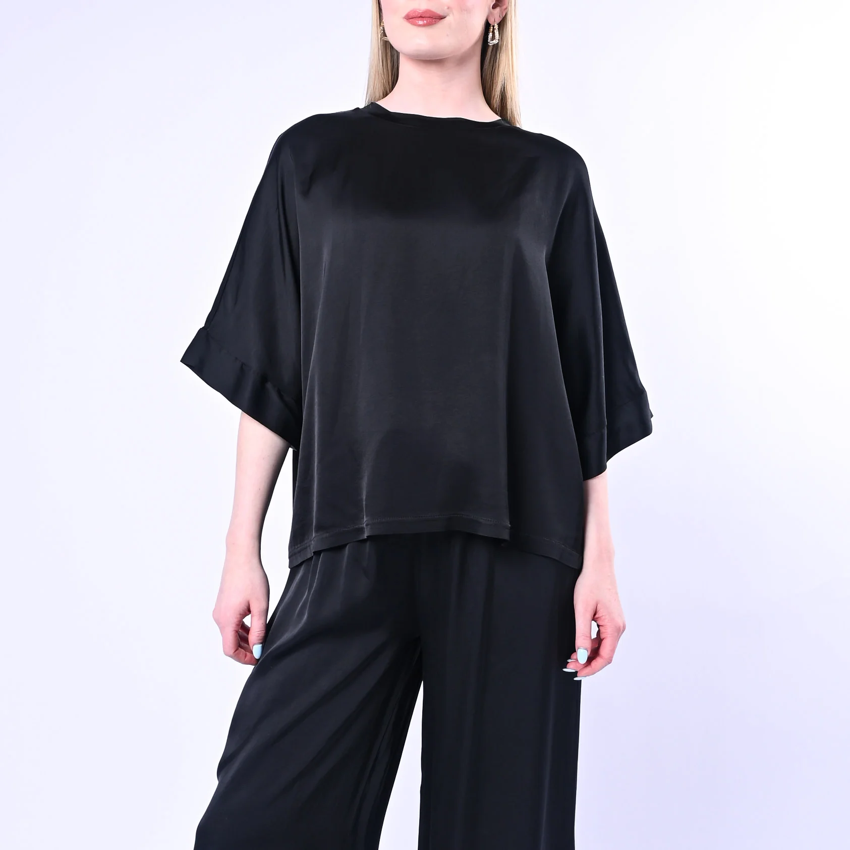 MOTEL - BLUSA OVER IN RASO DI VISCOSA ART.D374B97/N - NERO