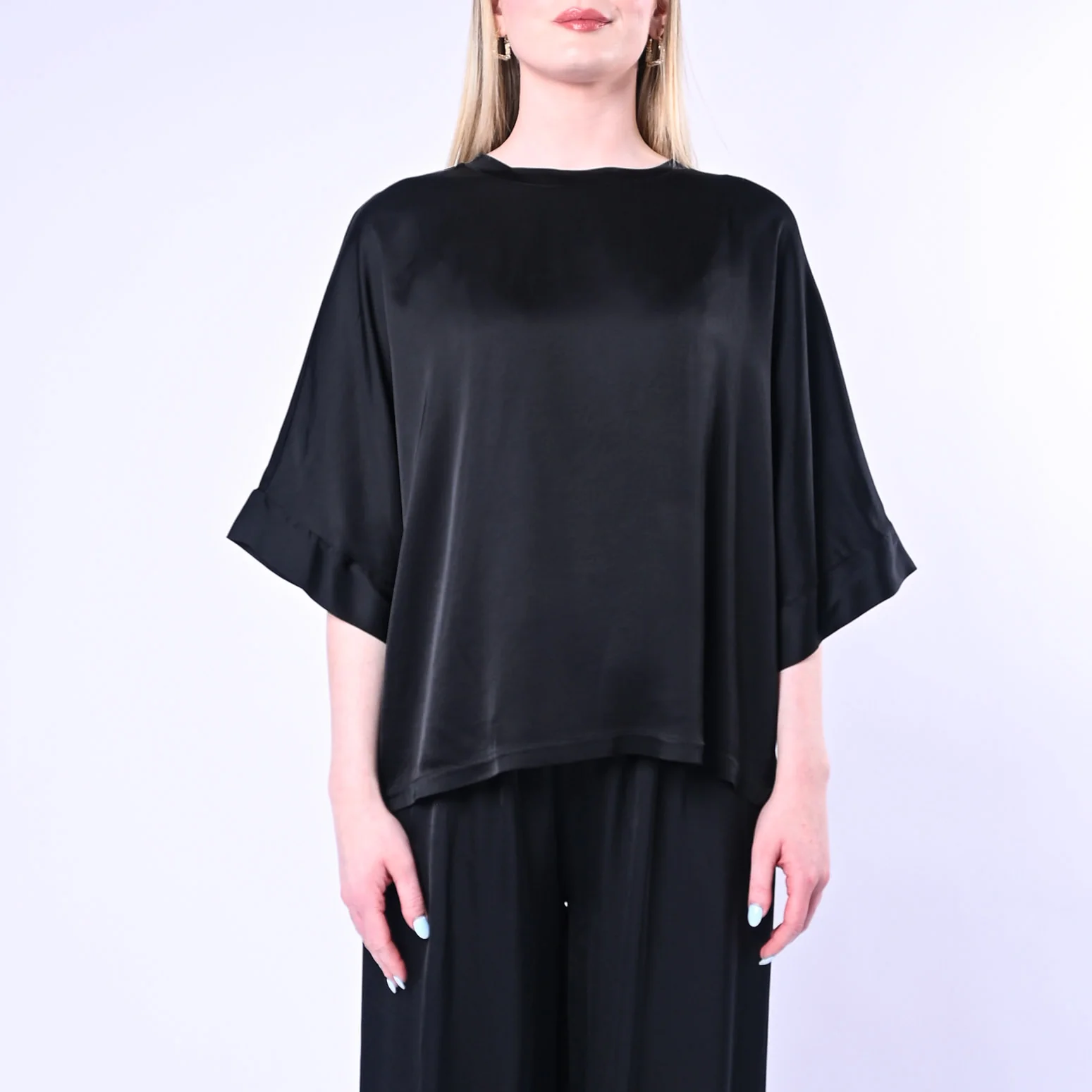 MOTEL - BLUSA OVER IN RASO DI VISCOSA ART.D374B97/N - NERO - Image 2