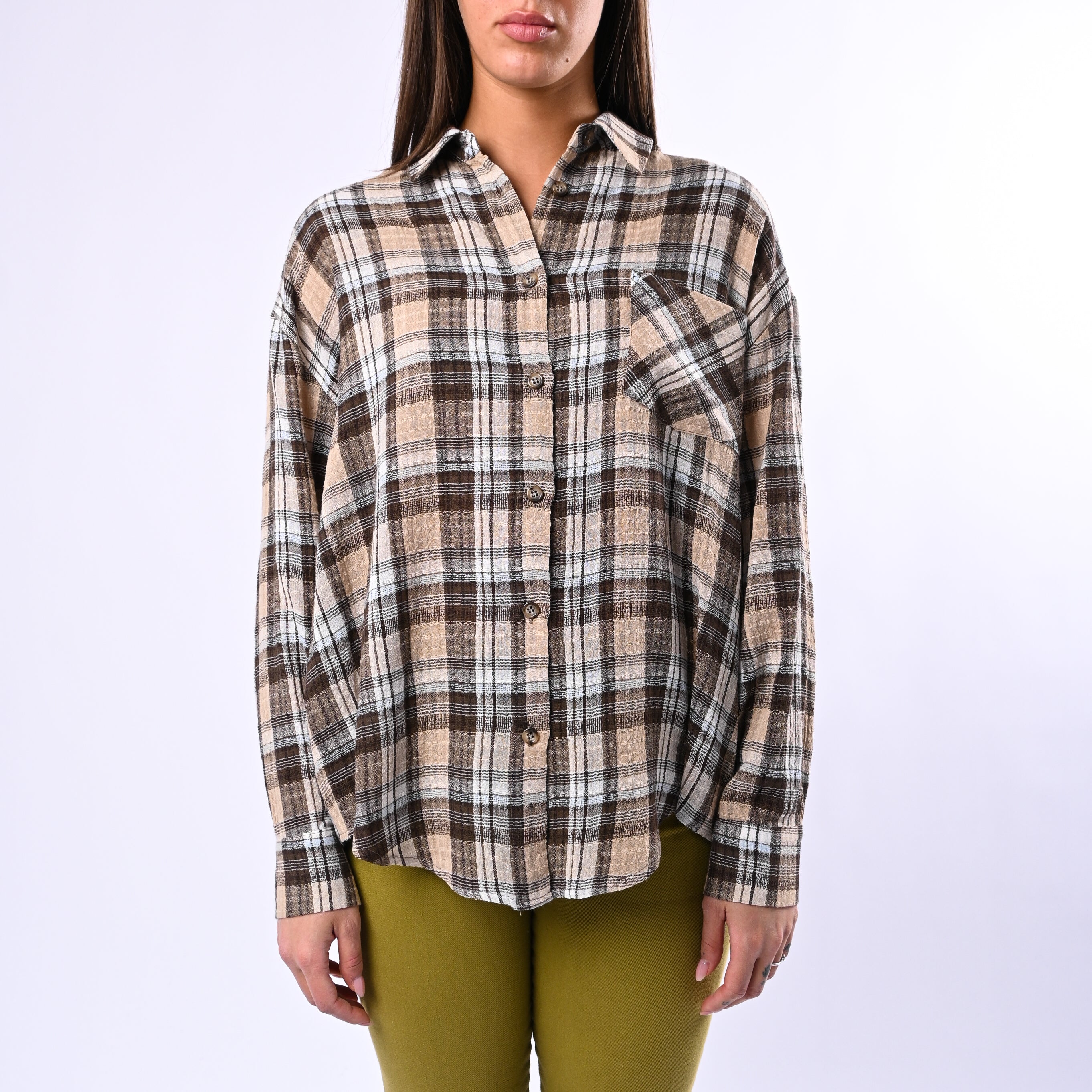 MOTEL - CAMICIA A QUADRI VISCOSA/COTONE ART.S26C3845 - MORO/BEIGE - Image 2