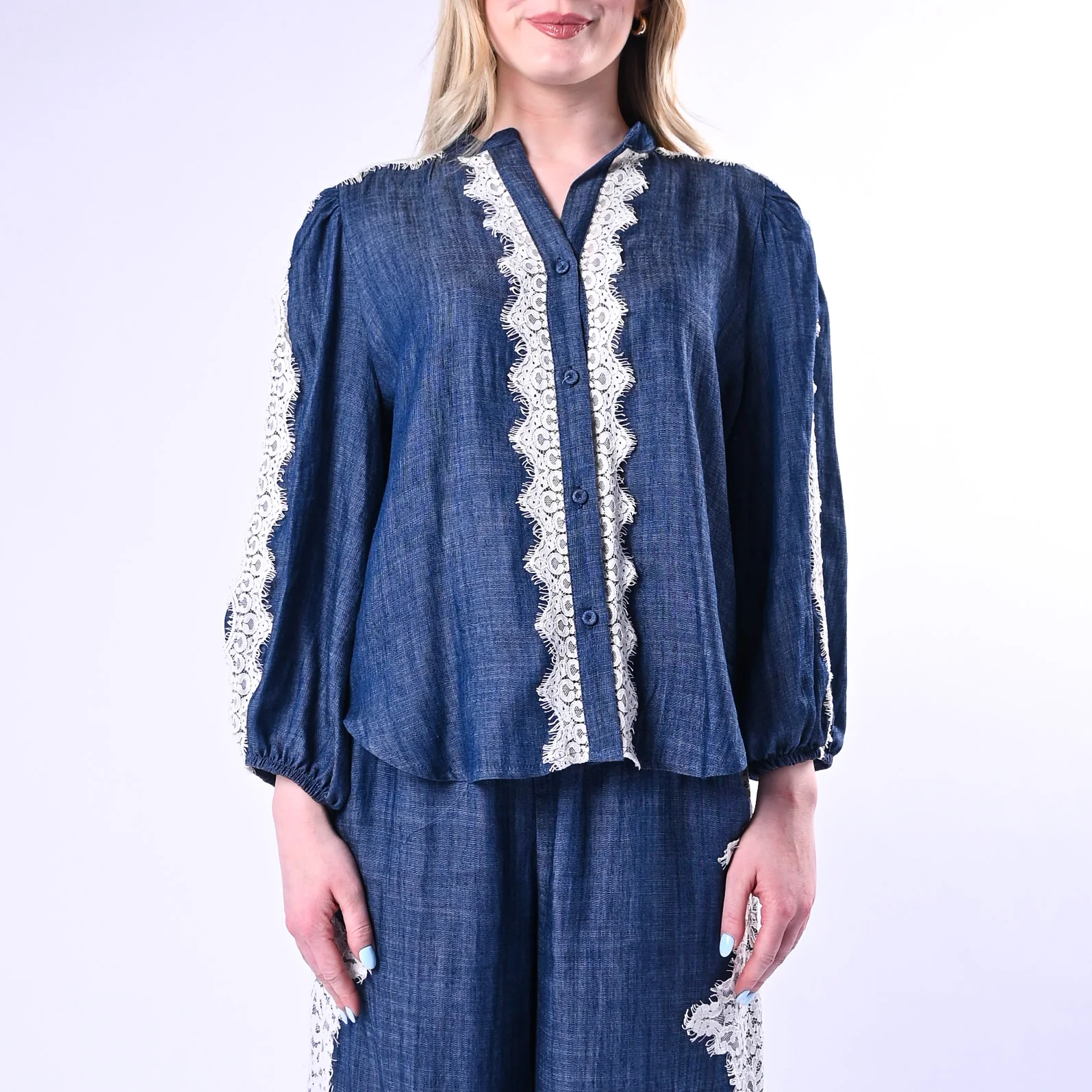 MOTEL - CAMICIA CHAMBRAY INSERTI PIZZO ART.S26CA65/J - JEANS - Image 3