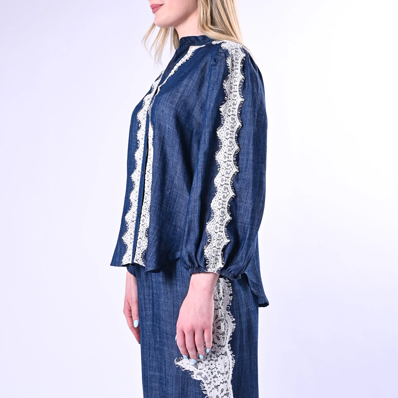 MOTEL - CAMICIA CHAMBRAY INSERTI PIZZO ART.S26CA65/J - JEANS - Image 4