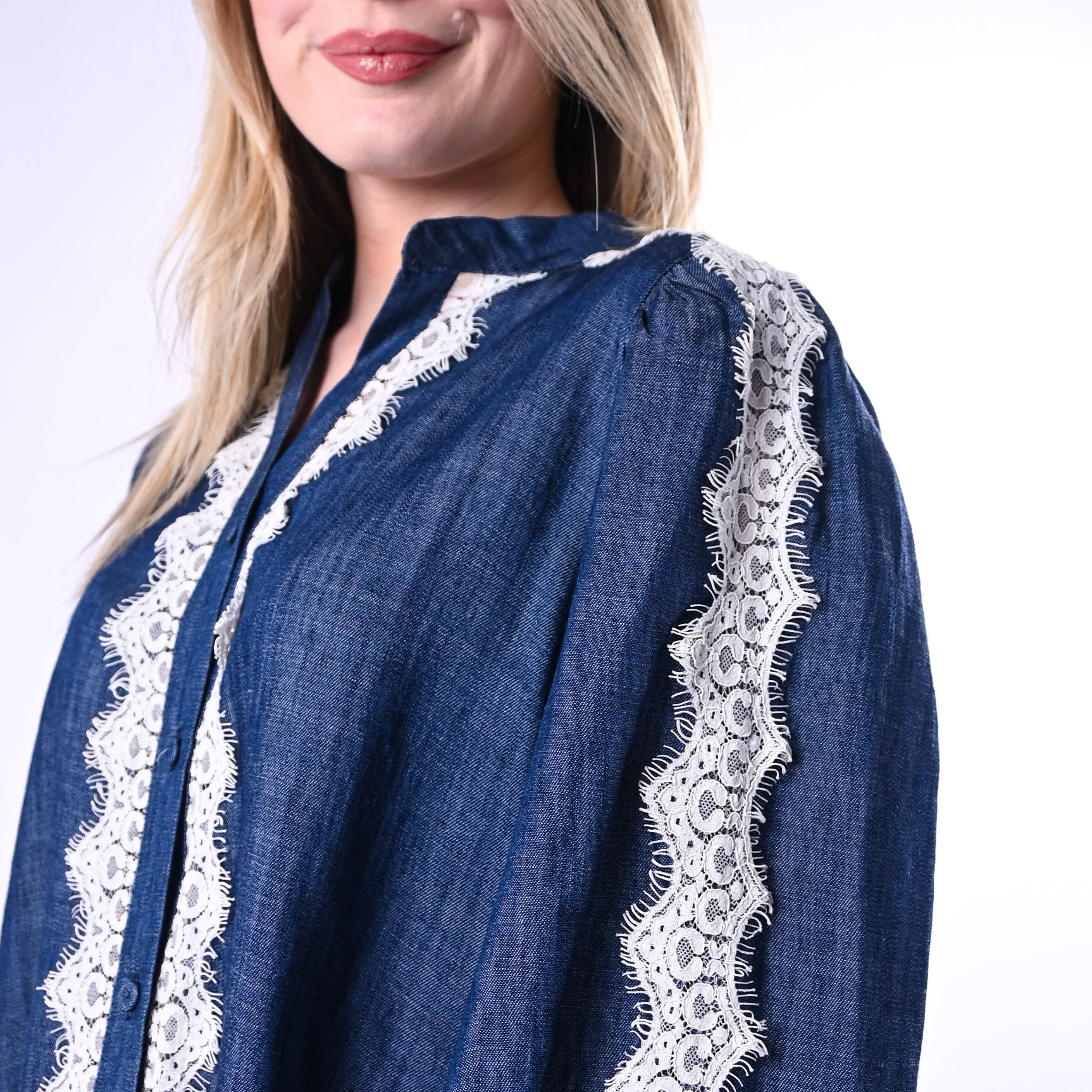 MOTEL - CAMICIA CHAMBRAY INSERTI PIZZO ART.S26CA65/J - JEANS - Image 6