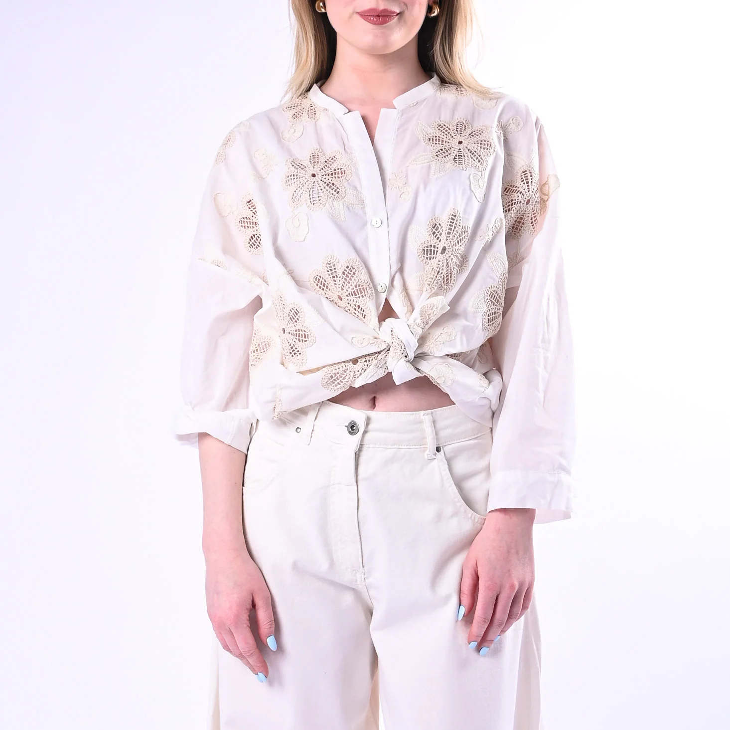 MOTEL - CAMICIA CON INSERTI PIZZO MACRAME' ART.S26CB58/B - BURRO - Image 2
