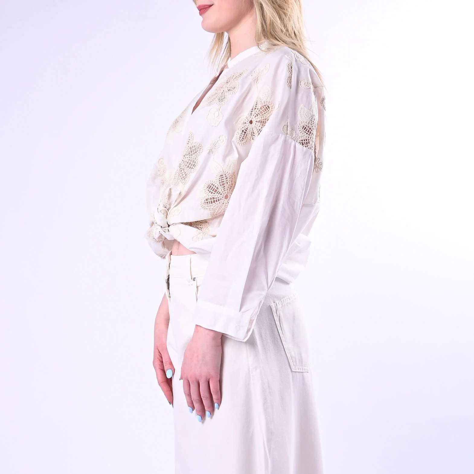 MOTEL - CAMICIA CON INSERTI PIZZO MACRAME' ART.S26CB58/B - BURRO - Image 3