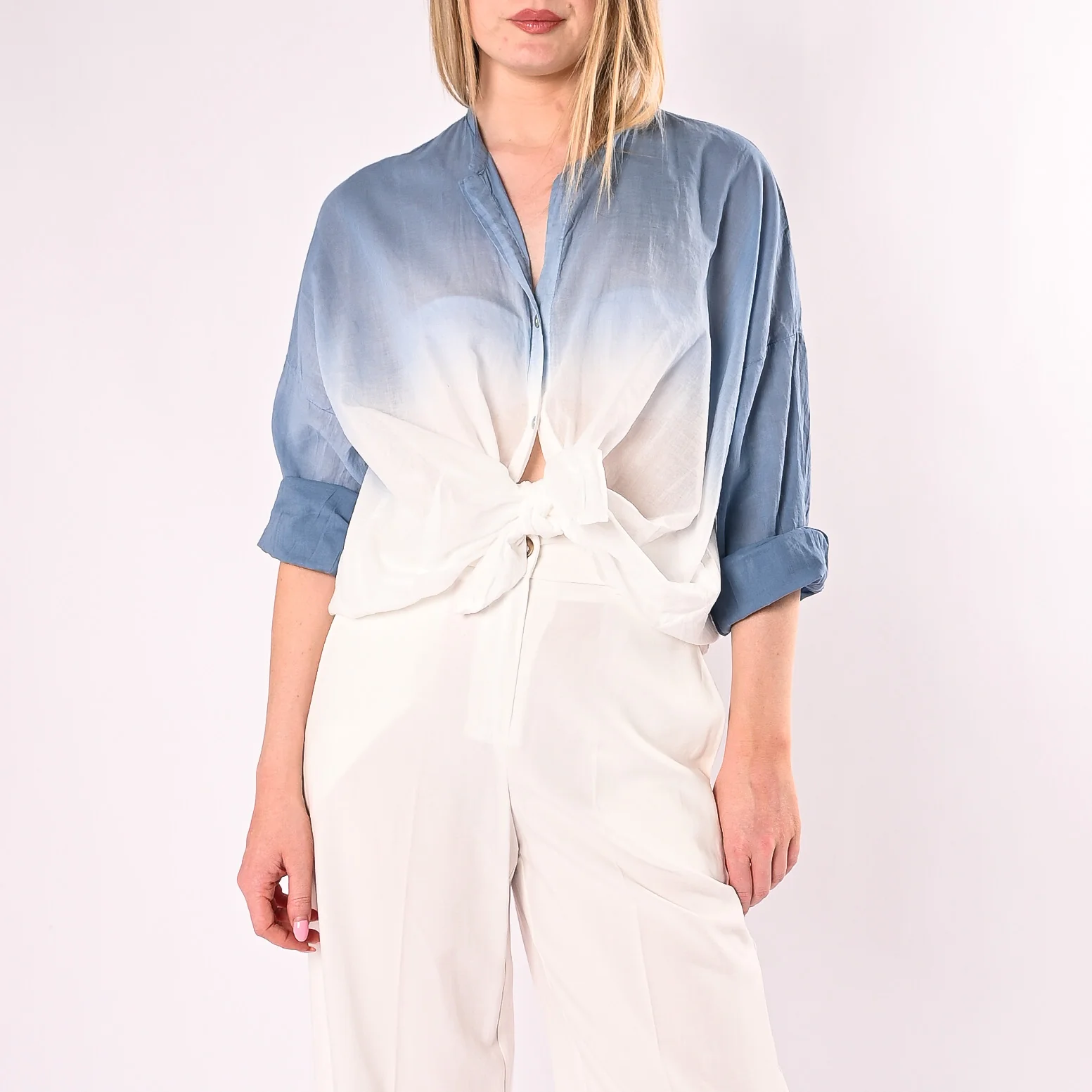 MOTEL - CAMICIA COREANA OVER IN MUSSOLA GRADIENTE ART. S26CM27/PJ - PANNA/JEANS