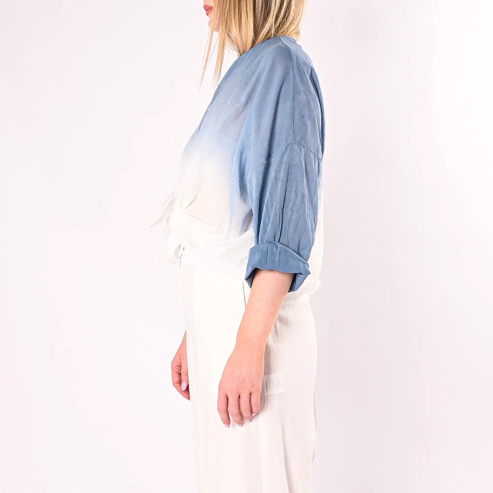 MOTEL - CAMICIA COREANA OVER IN MUSSOLA GRADIENTE ART. S26CM27/PJ - PANNA/JEANS - Image 3