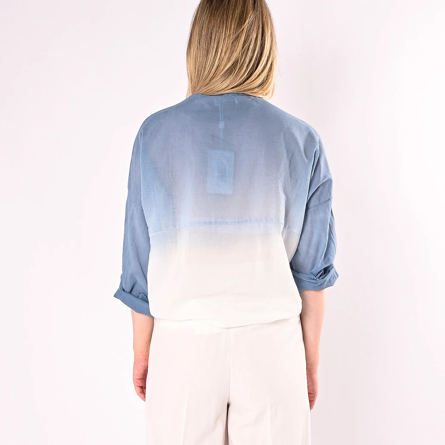 MOTEL - CAMICIA COREANA OVER IN MUSSOLA GRADIENTE ART. S26CM27/PJ - PANNA/JEANS - Image 4