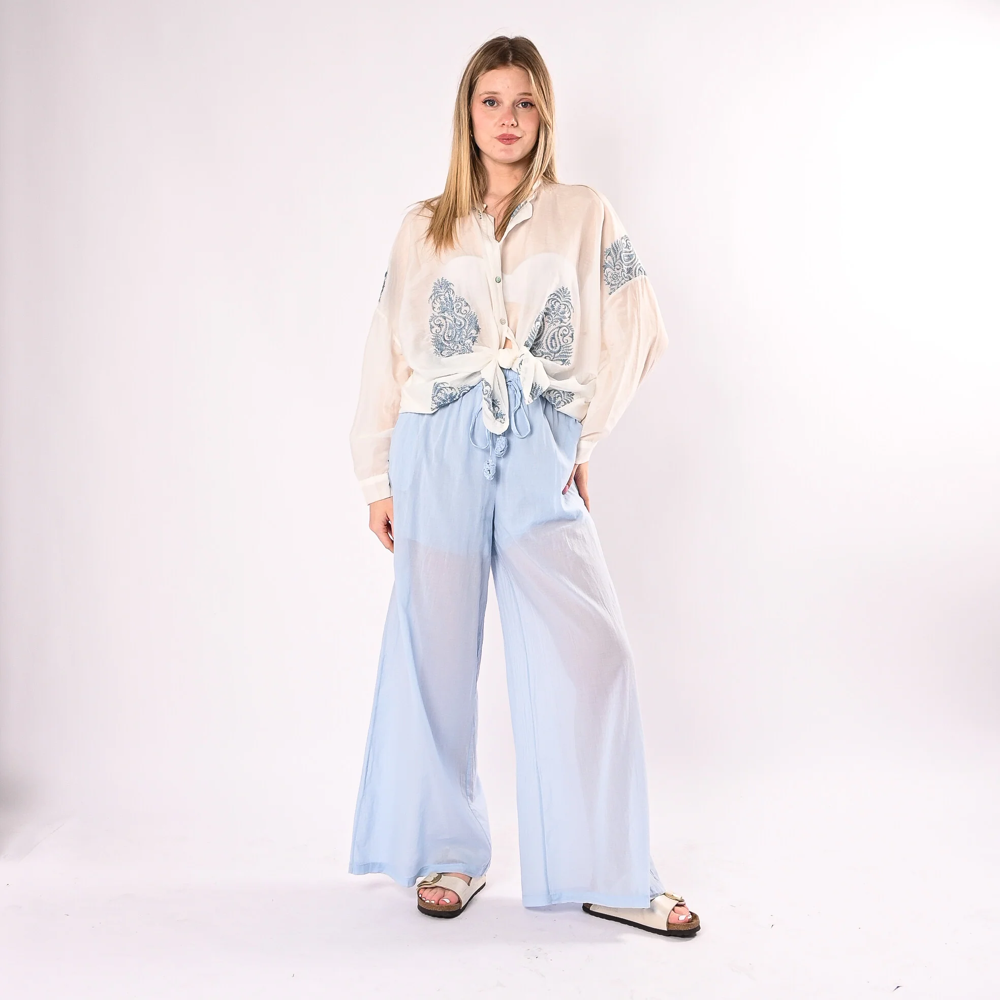 MOTEL - CAMICIA COREANA OVER MISTO SETA CON RICAMI ART. S26CL94/L - LATTE - Image 2