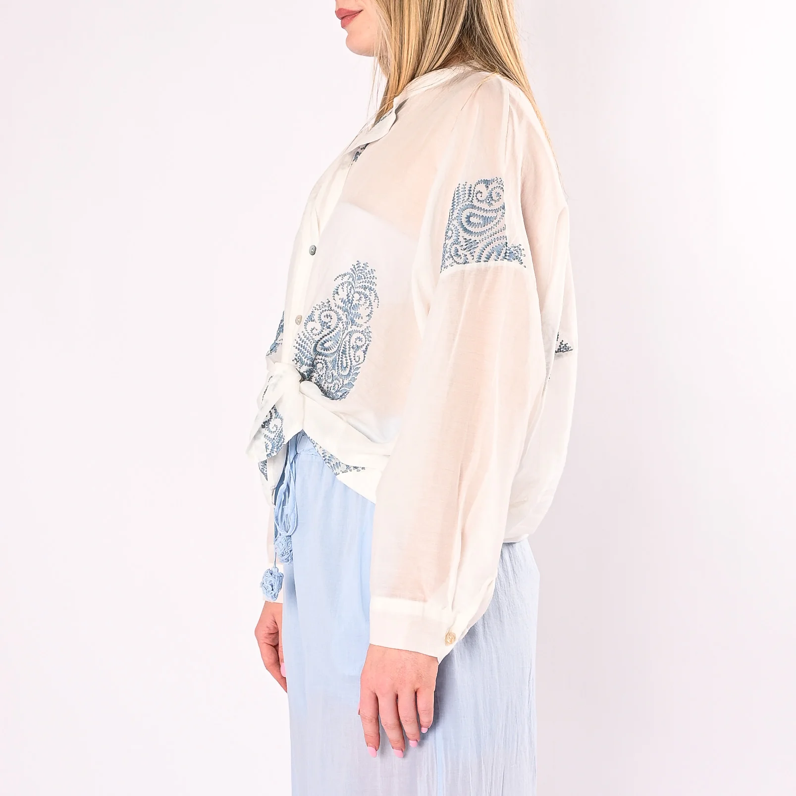 MOTEL - CAMICIA COREANA OVER MISTO SETA CON RICAMI ART. S26CL94/L - LATTE - Image 4