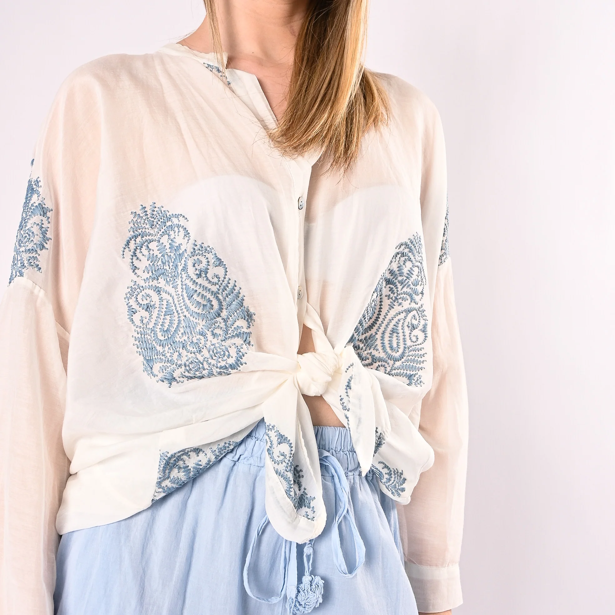 MOTEL - CAMICIA COREANA OVER MISTO SETA CON RICAMI ART. S26CL94/L - LATTE - Image 6
