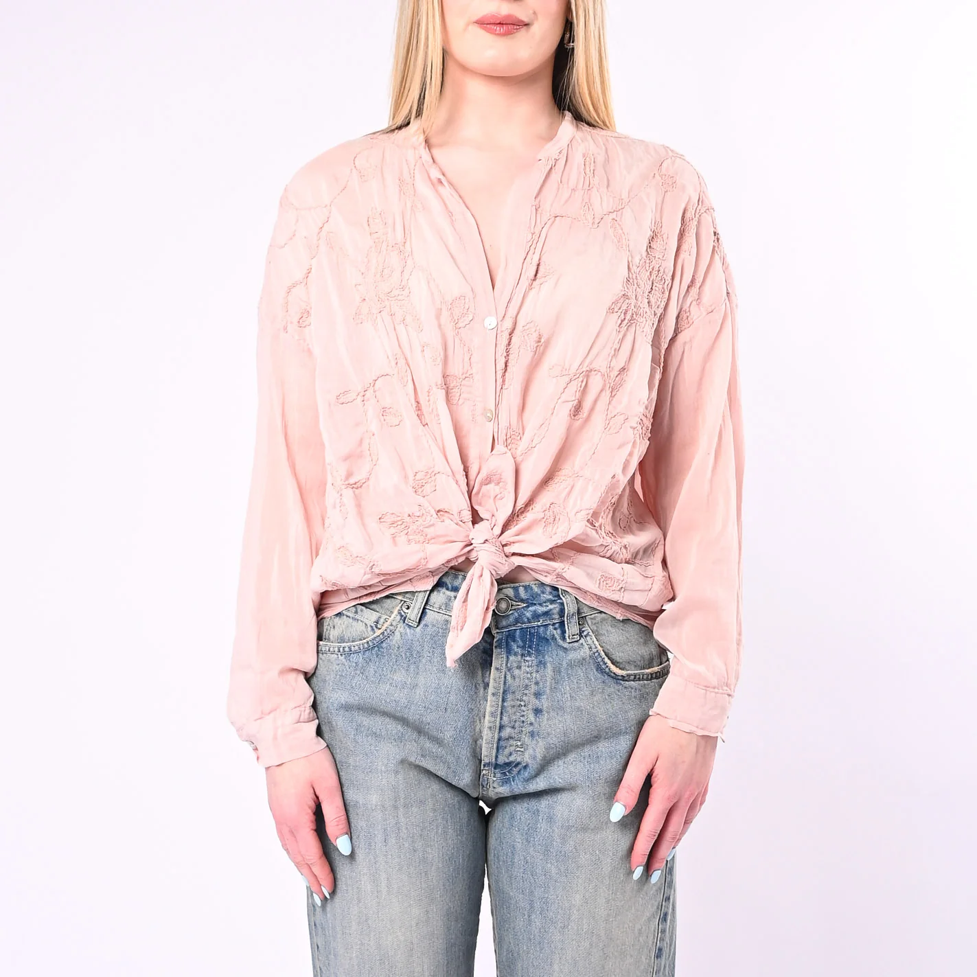 MOTEL - CAMICIA COTONE/SETA CON RICAMI FLOREALI ART.S26C346/R - ROSA - Image 2