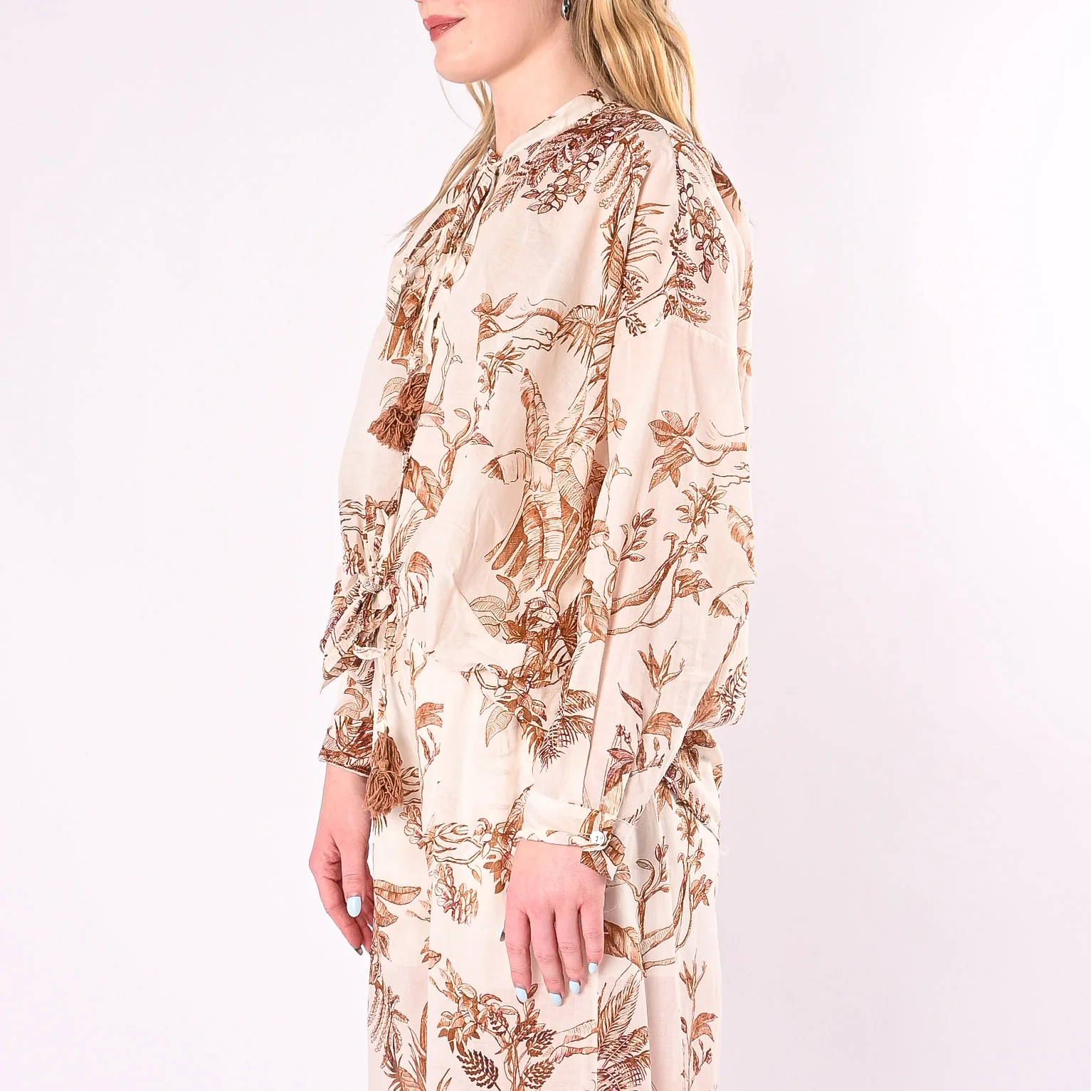 MOTEL - CAMICIA MUSSOLA FANTASIA TROPICAL ART. S26CG85/BC - BURRO/CARAMELLO - Image 4