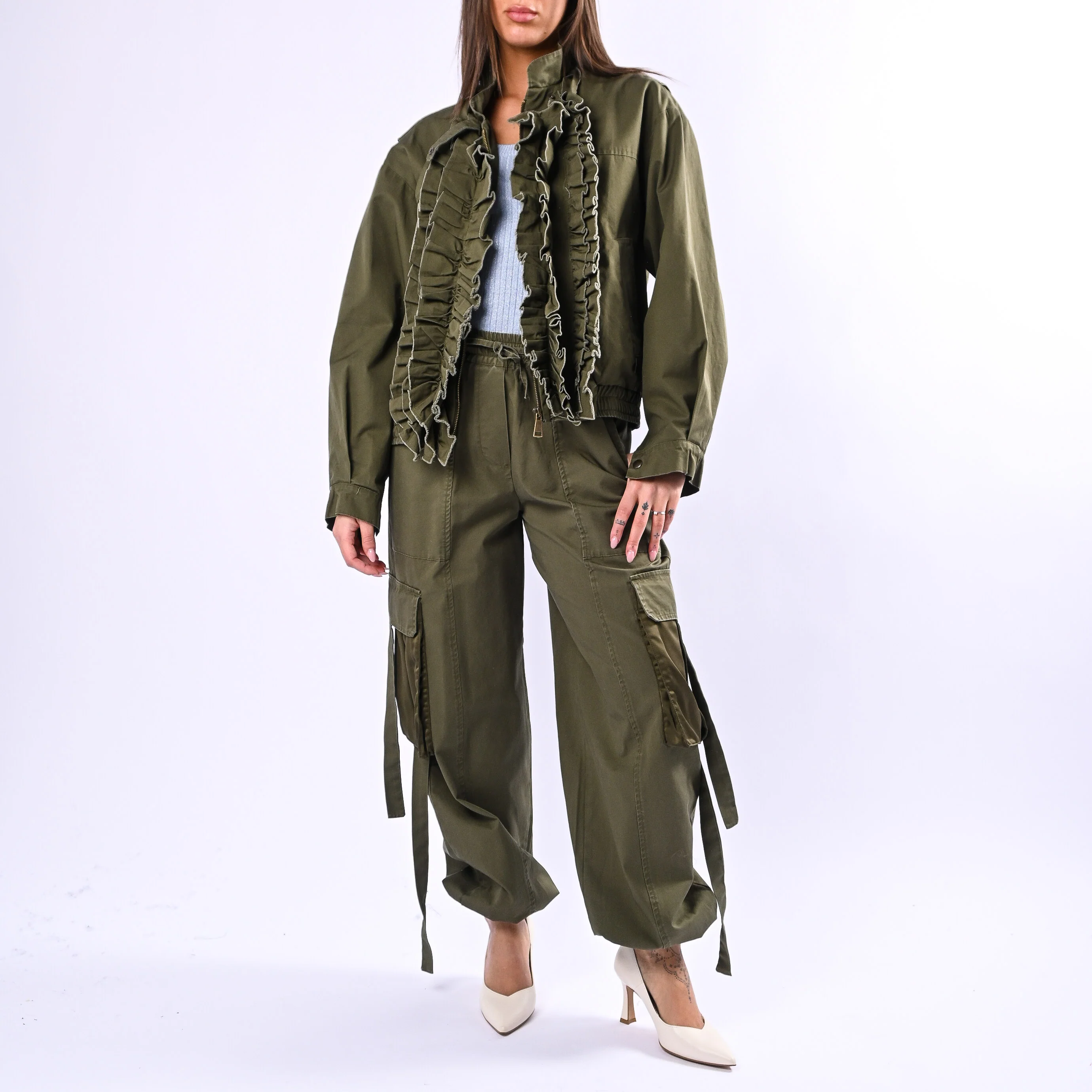 MOTEL - PANTALONE CARGO CON COULISSE ART.38369G - VERDE MILITARE - Image 6