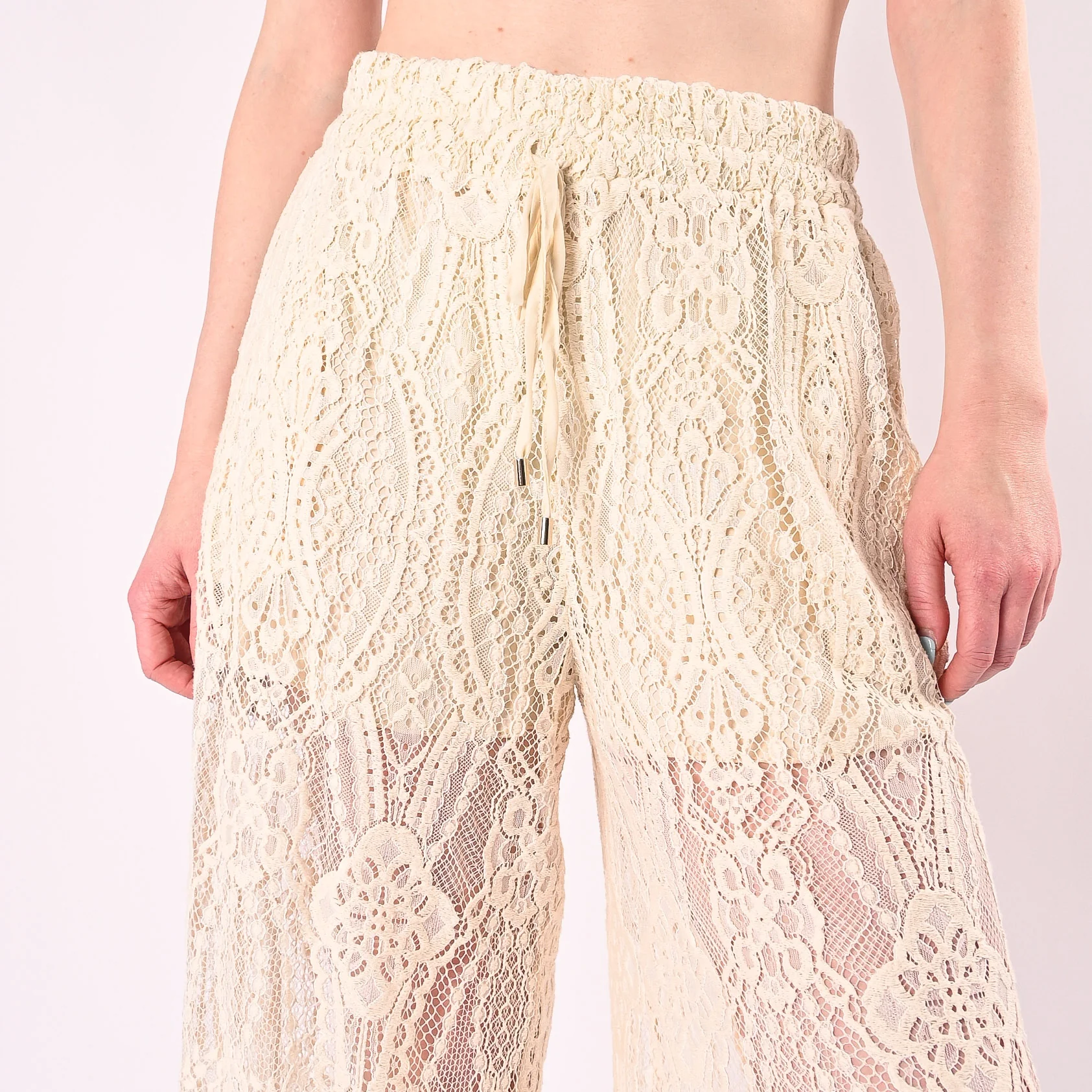 MOTEL - PANTALONE IN PIZZO CON COULISSE ART. S26PH91/B - BURRO - Image 4
