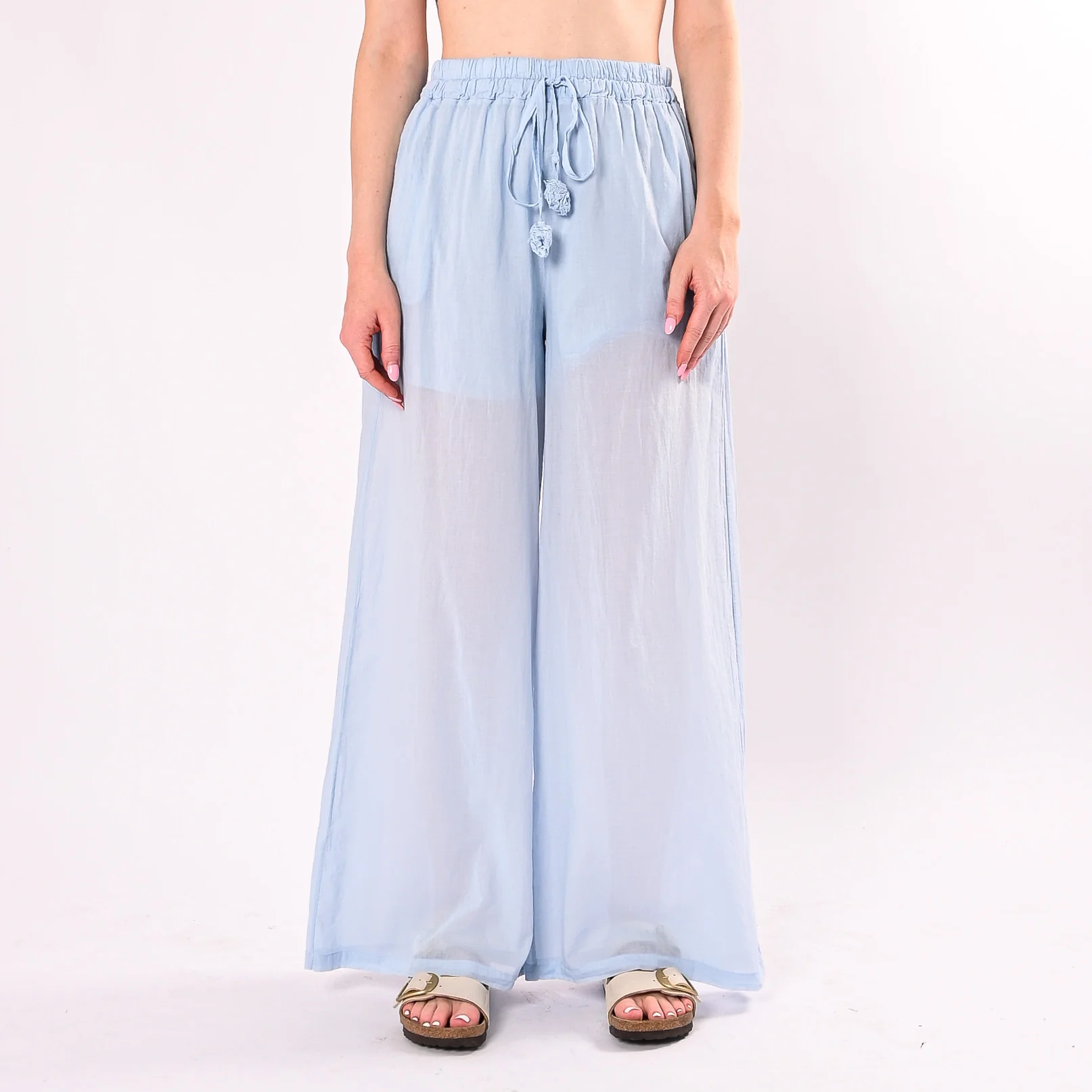MOTEL - PANTALONE PALAZZO MUSSOLA CON COULISSE ART. S26PL96/C - CELESTE - Image 2
