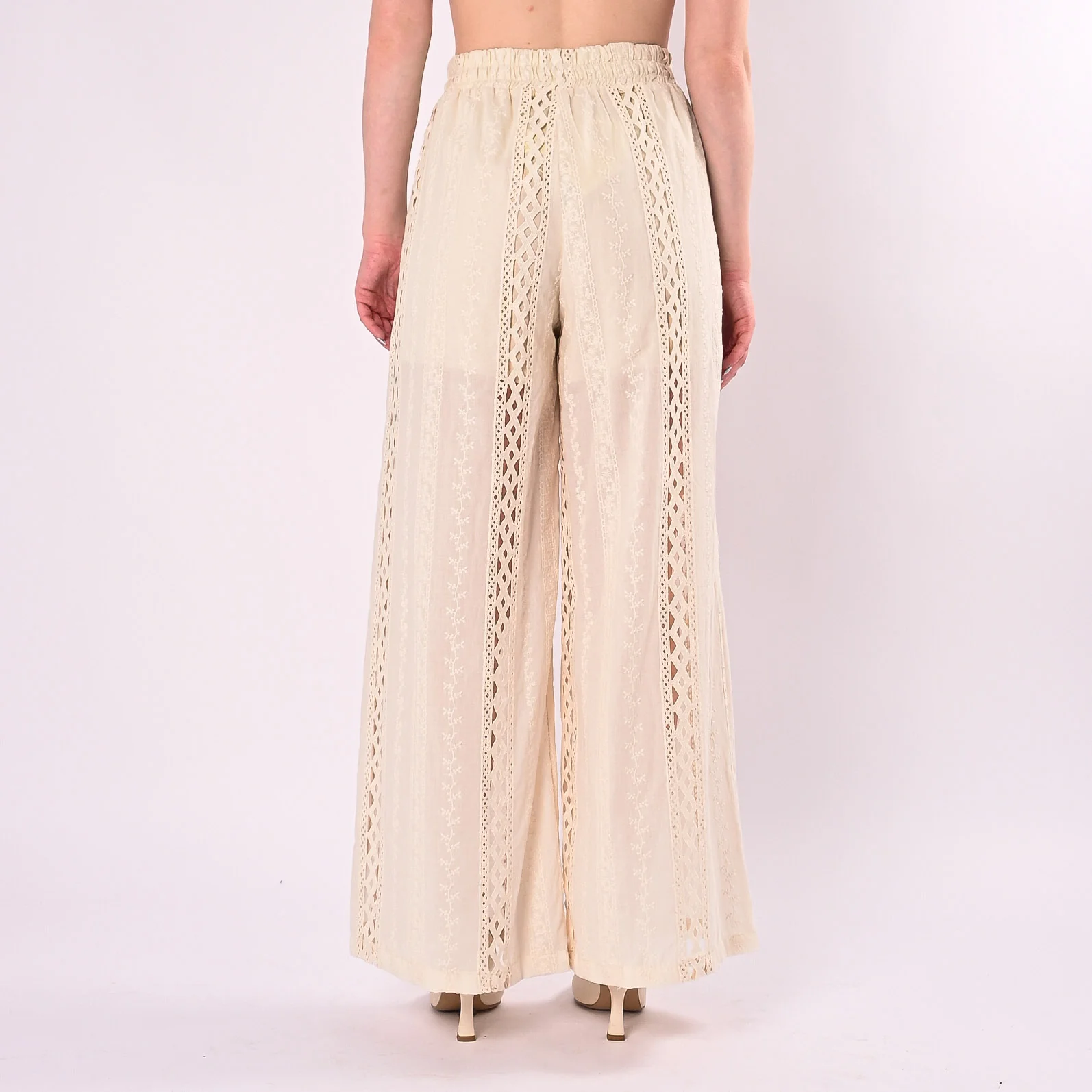 MOTEL - PANTALONE RICAMATO CON INSERTI CROCHET ART. S26PH93/B - BURRO - Image 4