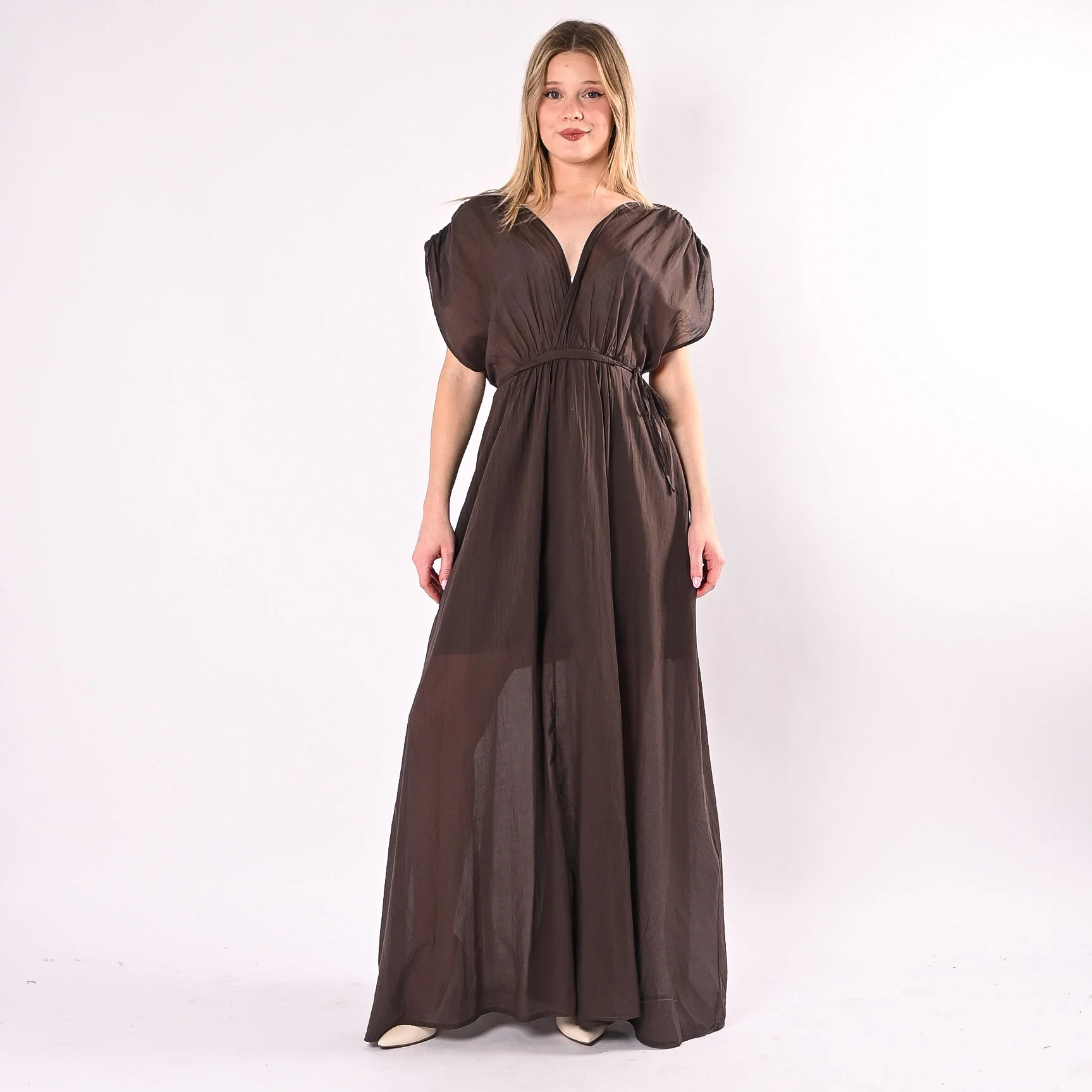 PHILIA LOFT - ABITO LUNGO SCOLLO V IN MUSSOLA ART.V02A1371/M - MORO