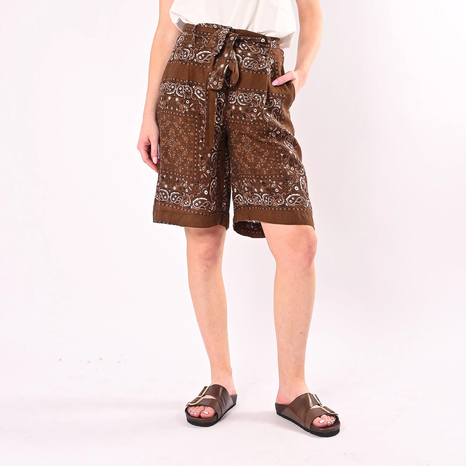 PHILIA LOFT - BERMUDA PURO LINO FANTASIA BANDANA ART.R02L1342/M - MORO
