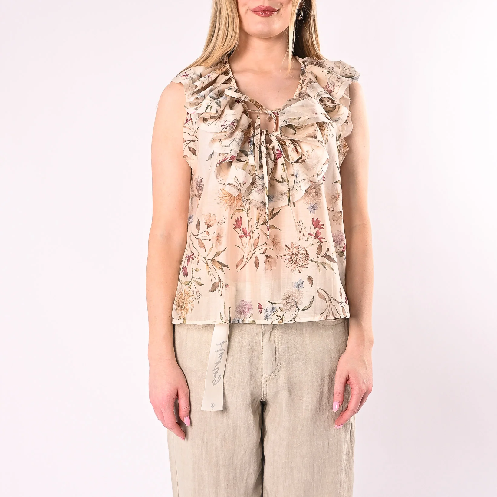 PHILIA LOFT - BLUSA CON ROUGES FANTASIA FLOREALE ART.R02L1281/B - BURRO - Image 2