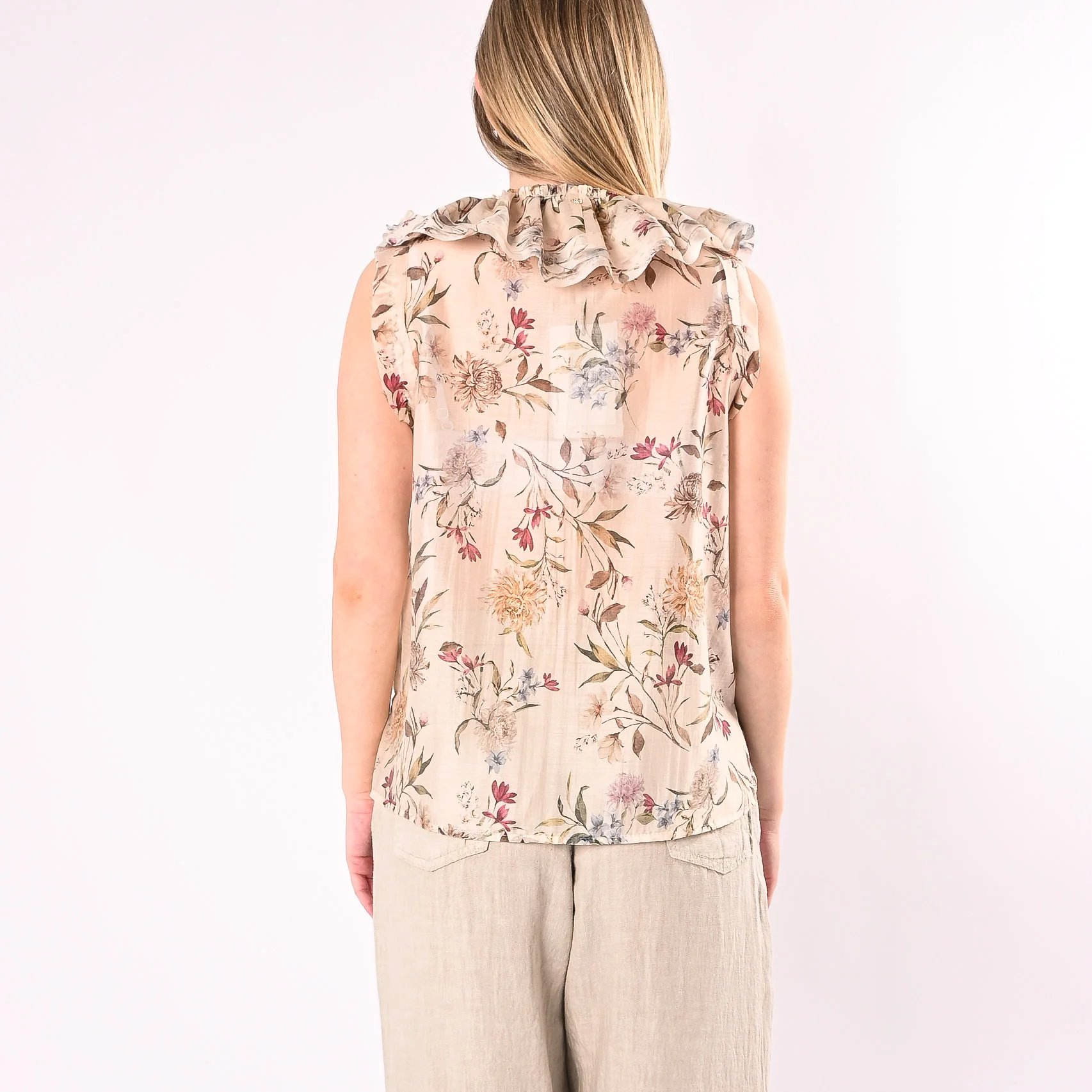 PHILIA LOFT - BLUSA CON ROUGES FANTASIA FLOREALE ART.R02L1281/B - BURRO - Image 4