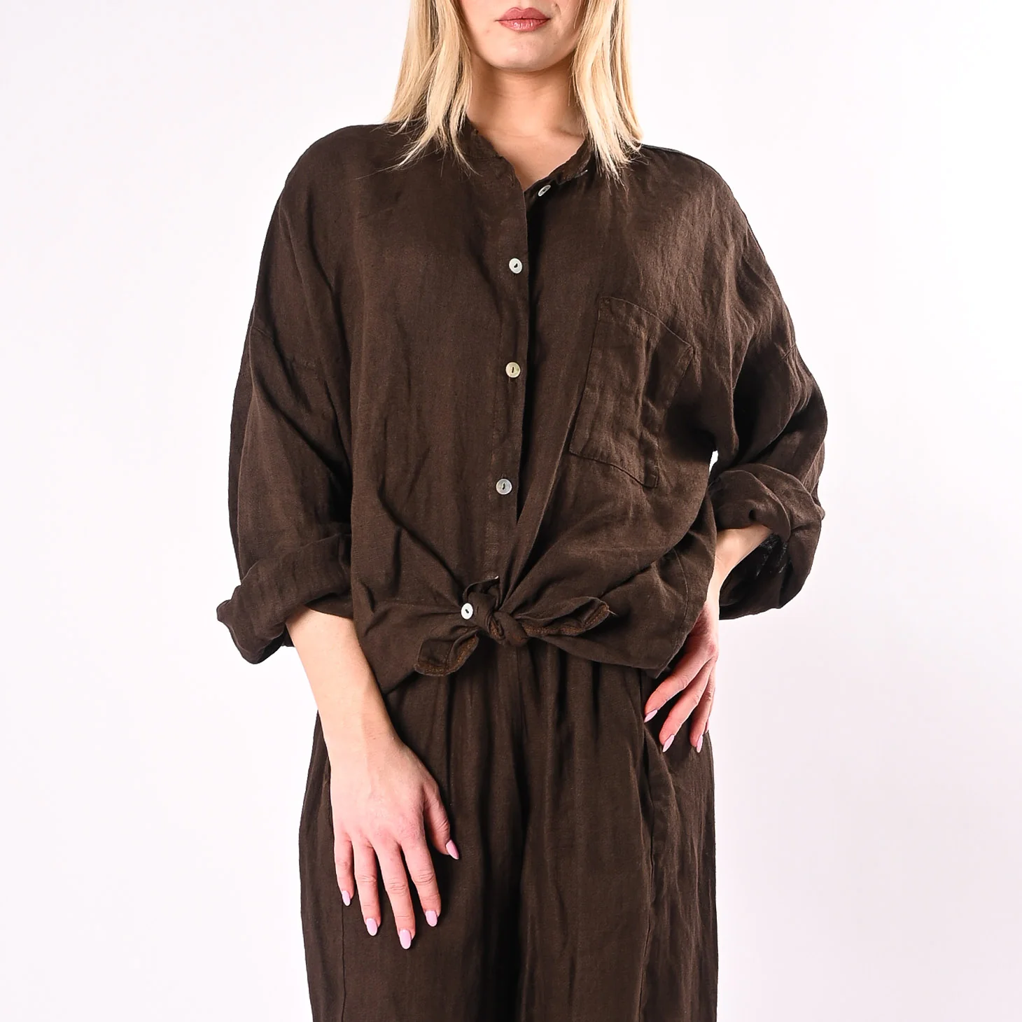 PHILIA LOFT - CAMICIA COREANA IN PURO LINO ART.R02L1144/M - MORO - Image 2