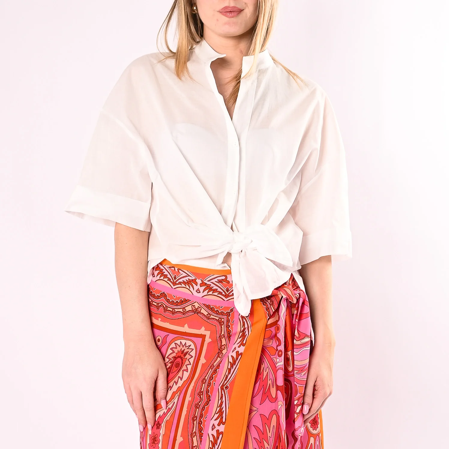 PHILIA LOFT - CAMICIA IN MMUSSOLA COLLO COREANA ART.D02E1387/B - BIANCO