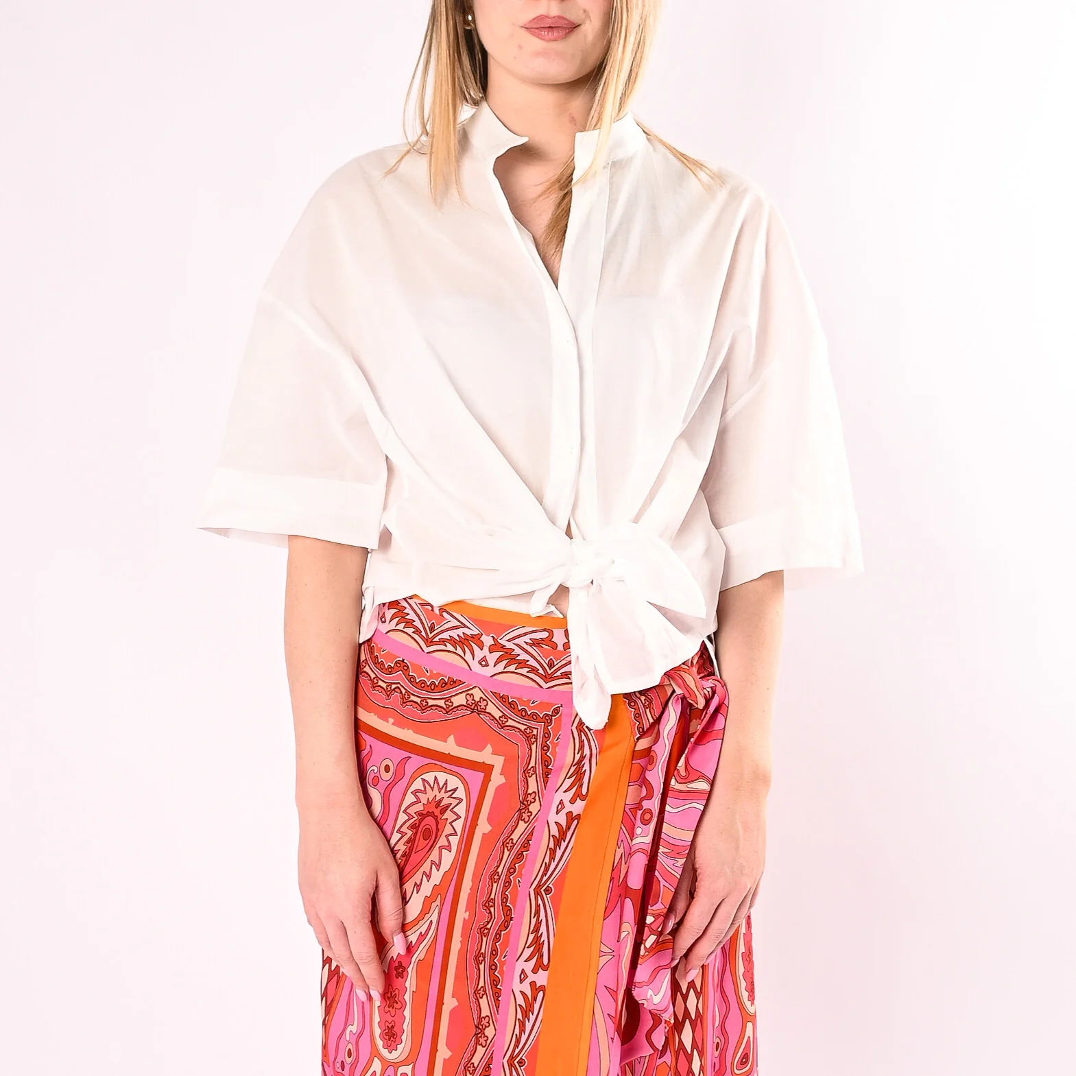 PHILIA LOFT - CAMICIA IN MMUSSOLA COLLO COREANA ART.D02E1387/B - BIANCO - Image 2