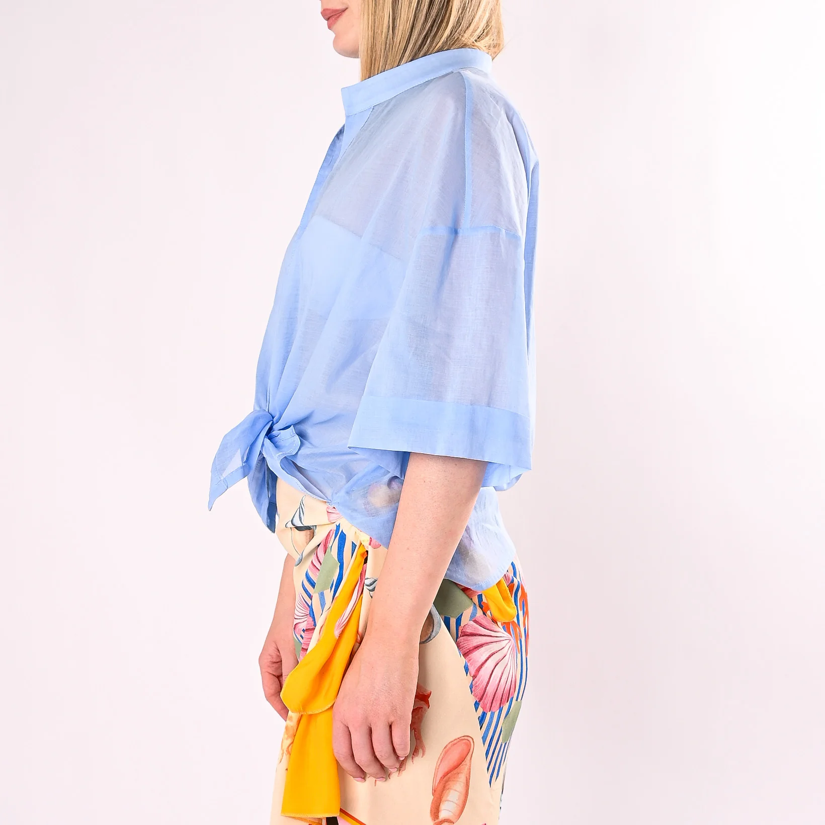 PHILIA LOFT - CAMICIA IN MMUSSOLA COLLO COREANA ART.D02E1387/C - CELESTE - Image 3