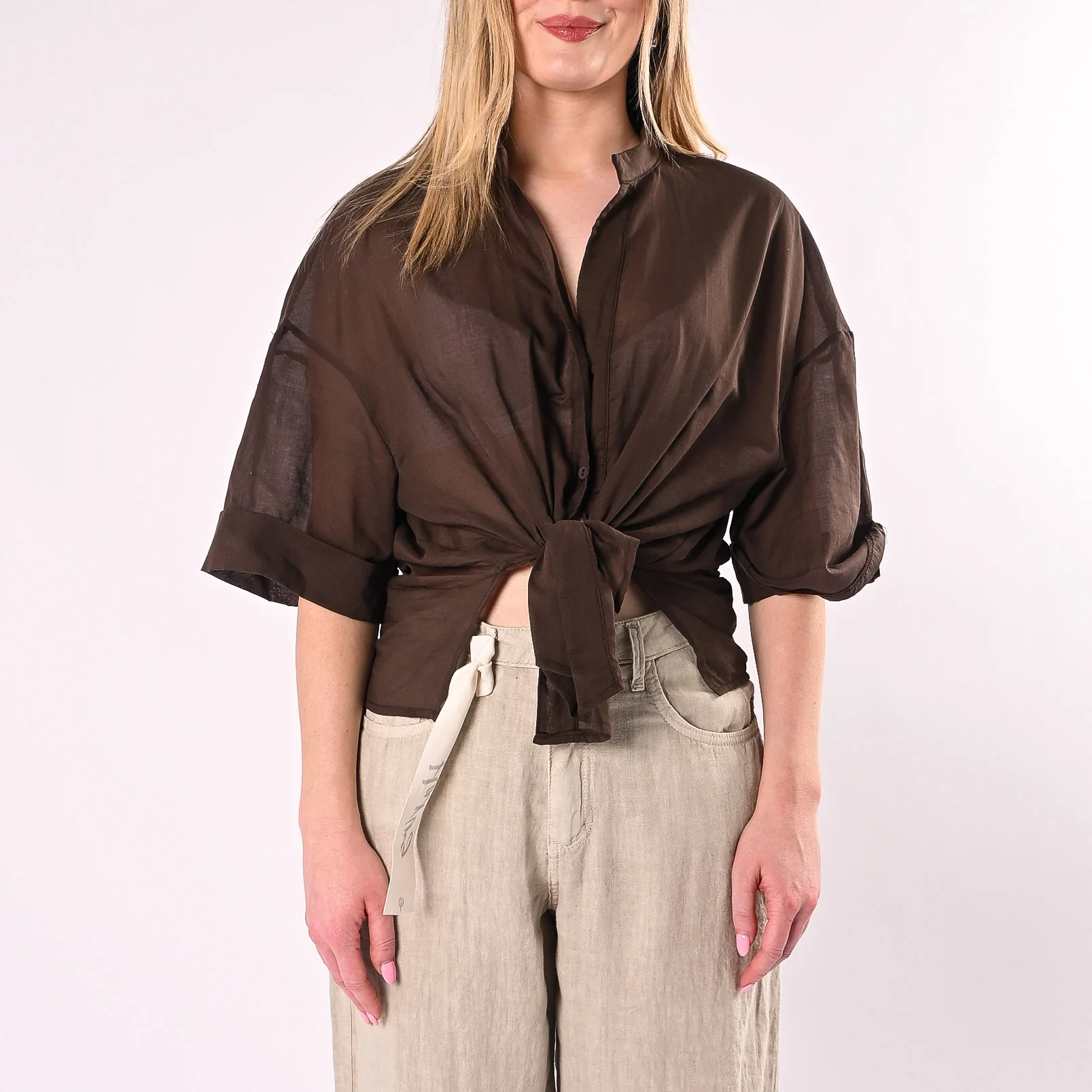 PHILIA LOFT - CAMICIA IN MMUSSOLA COLLO COREANA ART.D02E1387/M - MORO - Image 2