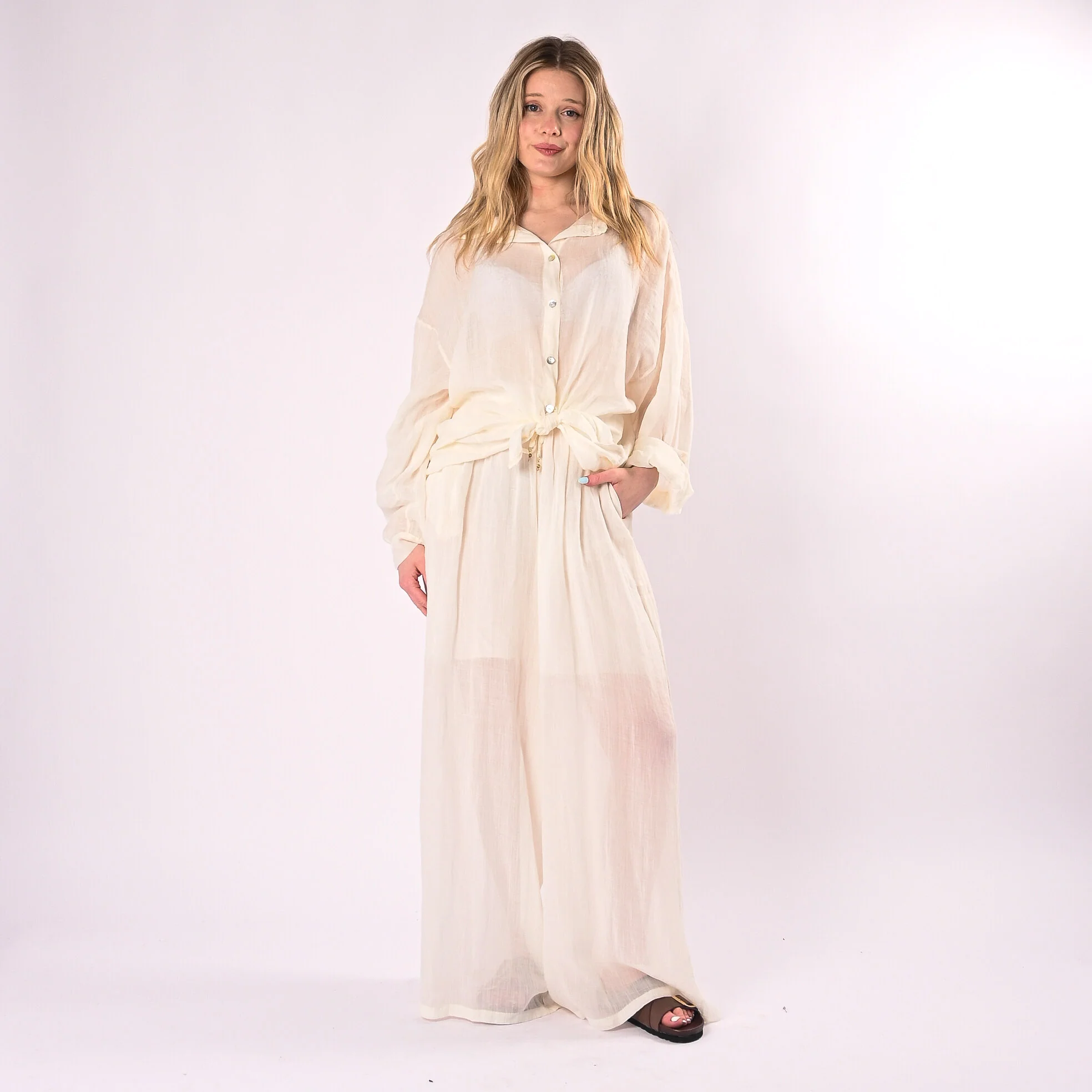 PHILIA LOFT - CAMICIA OVER FLUIDA IN RAMIE ART.R02L0901/B - BURRO