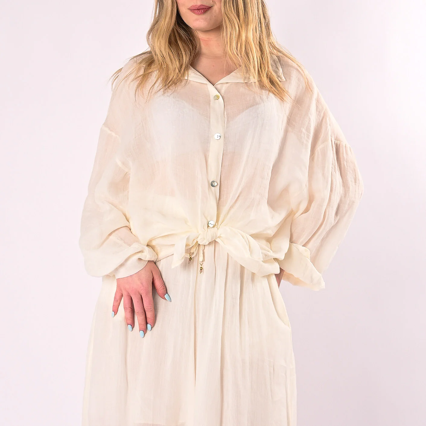 PHILIA LOFT - CAMICIA OVER FLUIDA IN RAMIE ART.R02L0901/B - BURRO - Image 2