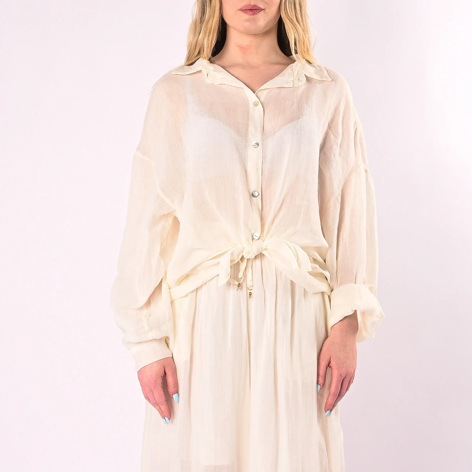 PHILIA LOFT - CAMICIA OVER FLUIDA IN RAMIE ART.R02L0901/B - BURRO - Image 3