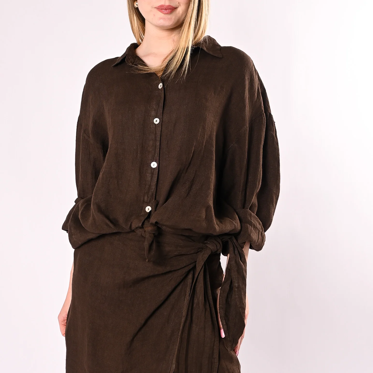 PHILIA LOFT - CAMICIA OVER IN PURO LINO ART.R02L1398/C - CIOCCOLATO - Image 2