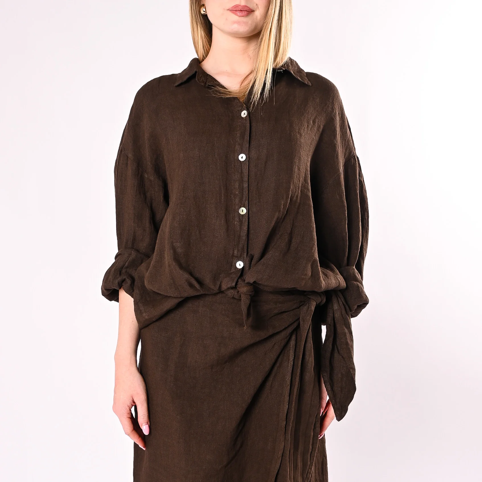 PHILIA LOFT - CAMICIA OVER IN PURO LINO ART.R02L1398/C - CIOCCOLATO - Image 3