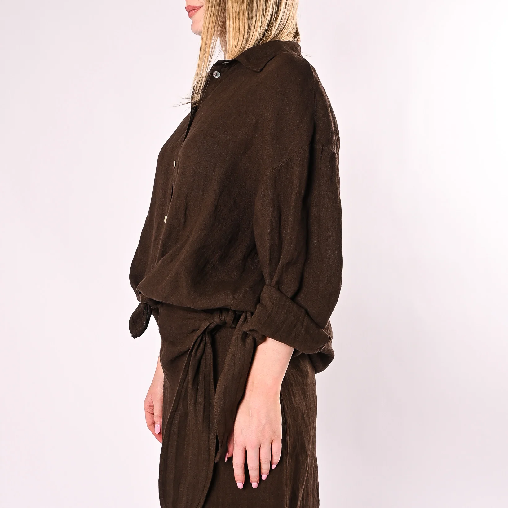 PHILIA LOFT - CAMICIA OVER IN PURO LINO ART.R02L1398/C - CIOCCOLATO - Image 4