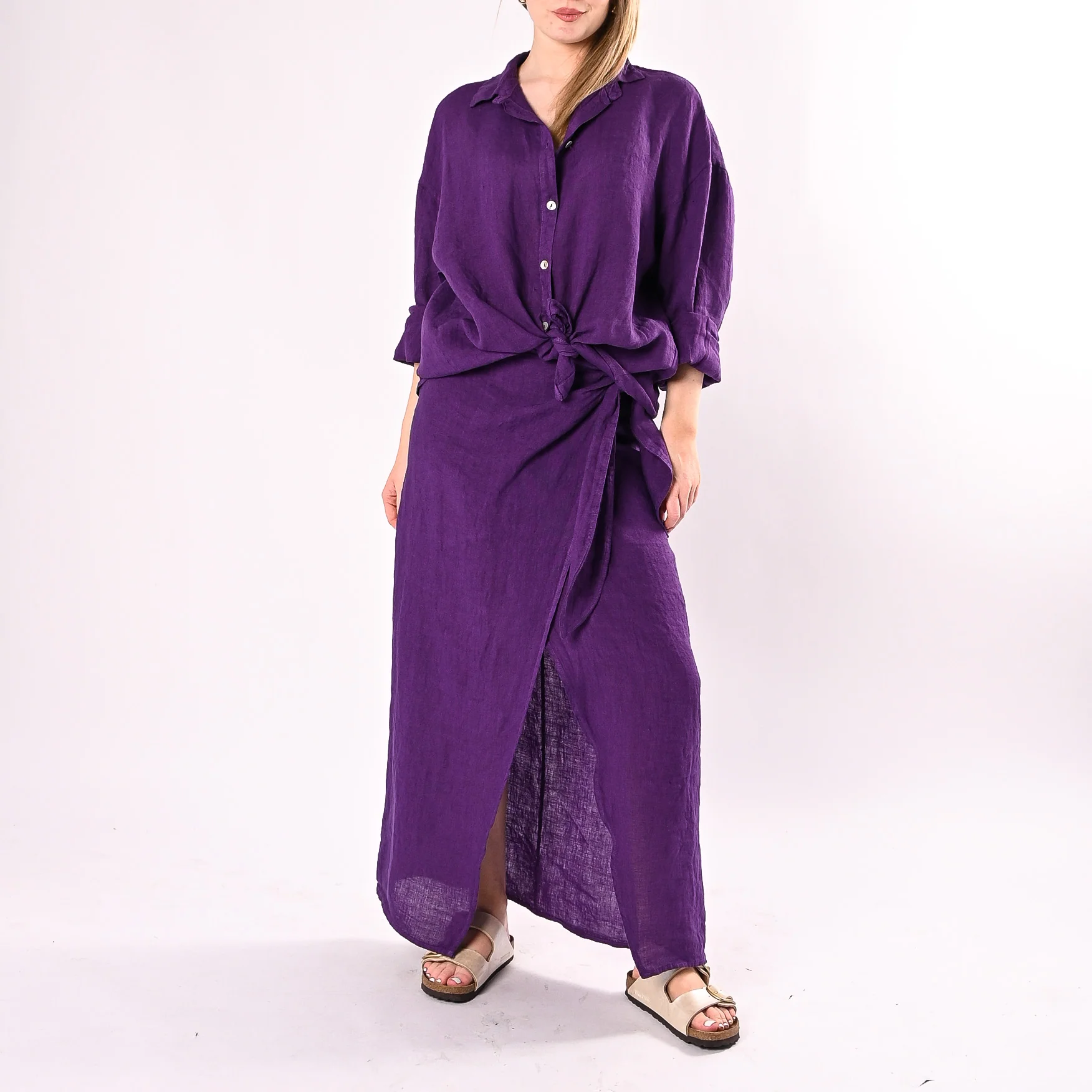 PHILIA LOFT - CAMICIA OVER IN PURO LINO ART.R02L1398/V - VIOLA