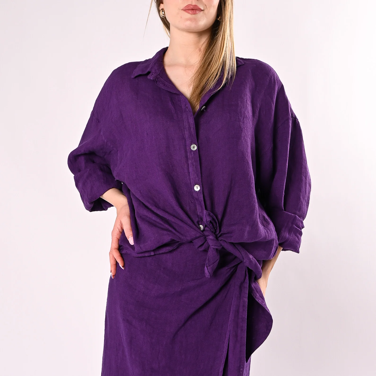 PHILIA LOFT - CAMICIA OVER IN PURO LINO ART.R02L1398/V - VIOLA - Image 2