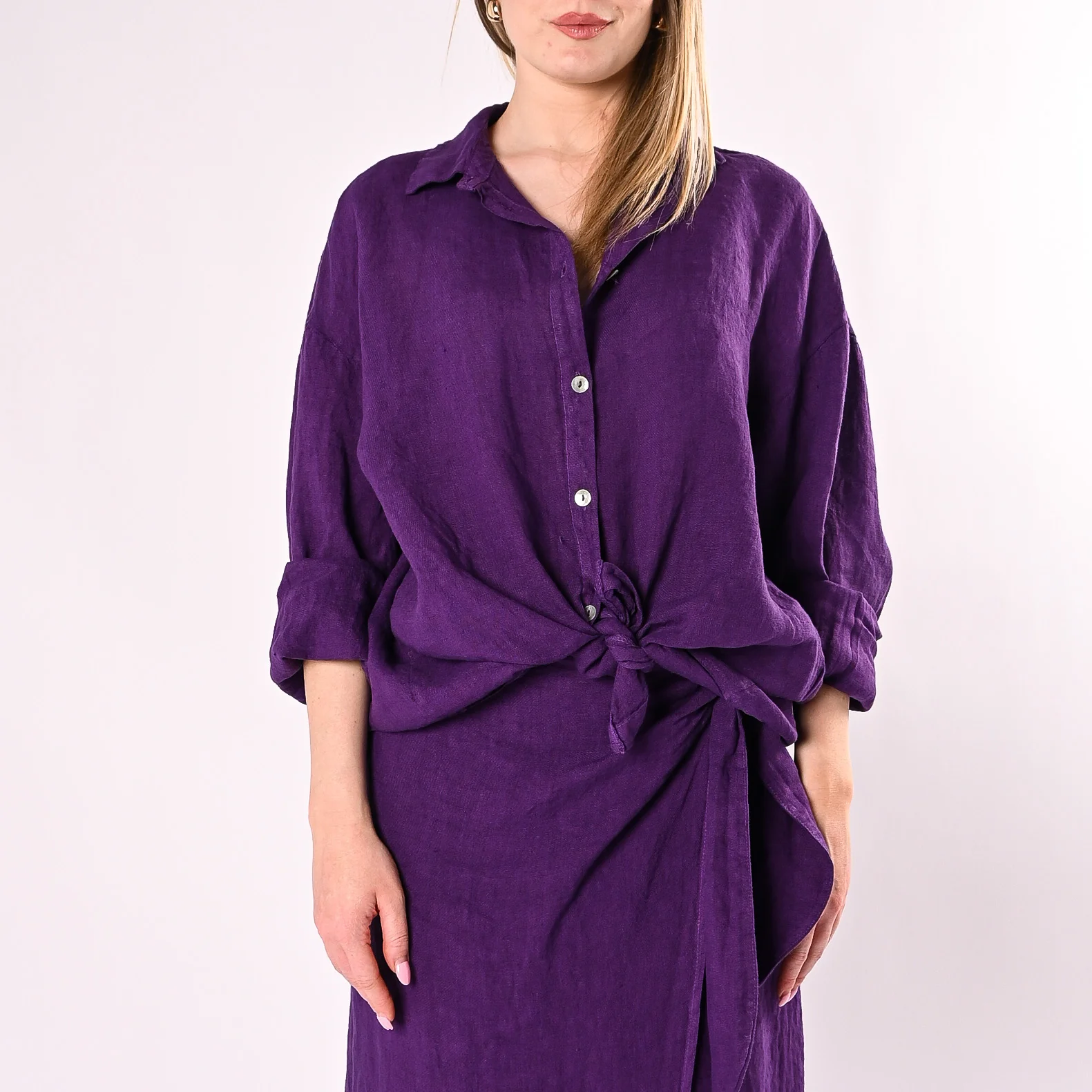 PHILIA LOFT - CAMICIA OVER IN PURO LINO ART.R02L1398/V - VIOLA - Image 3